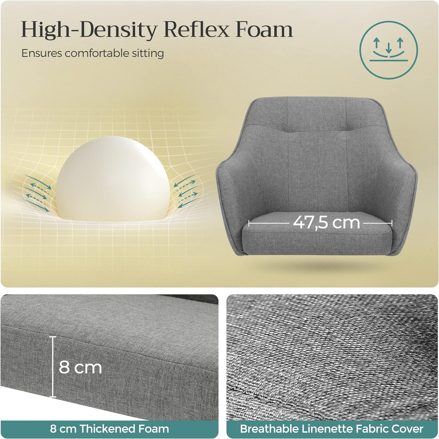 SONGMICS Scaun de birou ergonomic, inaltime reglabila, 65x69x(83-93) cm, gri [4]