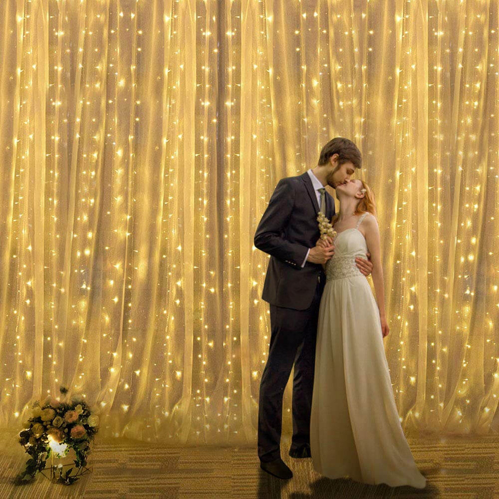 Instalatii luminoase - Ghirlanda luminoasa tip perdea 400 LED-uri, 3m, pentru interior/exterior, iluminare galbena