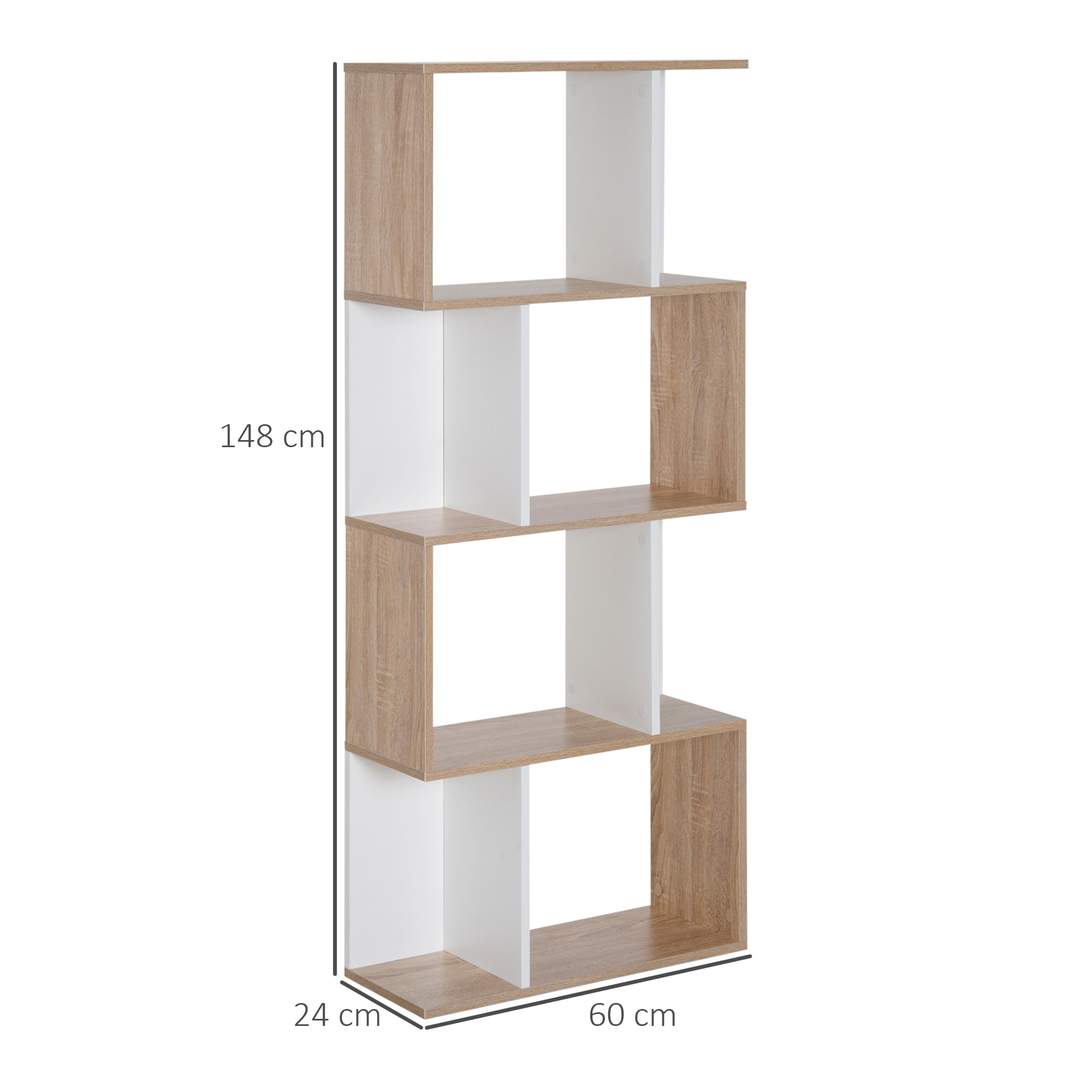  Librarie de Design Modern 4 rafturi Lemn Natural si Alb, 60x24x148cm [2]