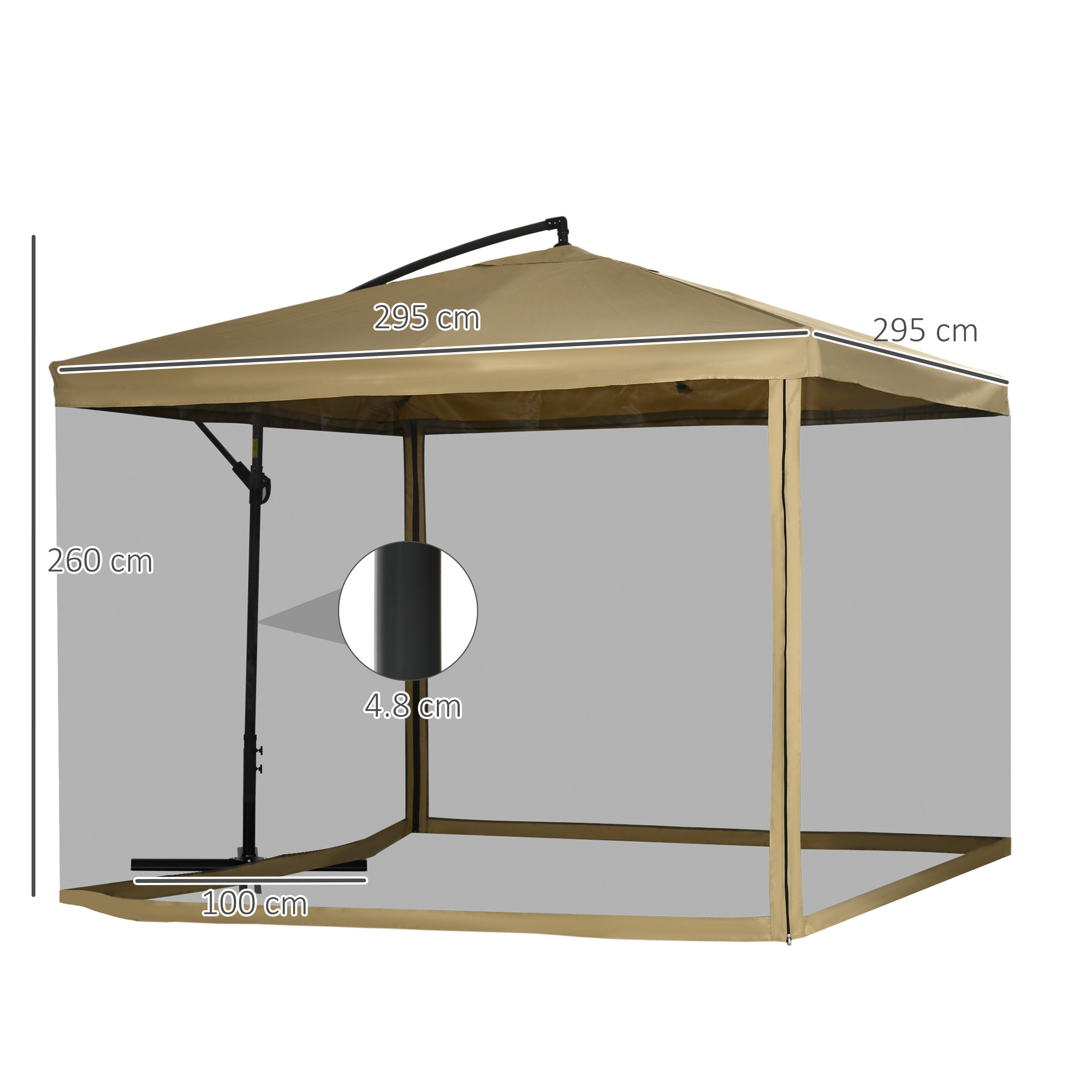  Umbrela de gradina cu brat lateral inclinabila, cu deschidere cu manivela si plasa anti-tantari, 3x3 m, bej [2]