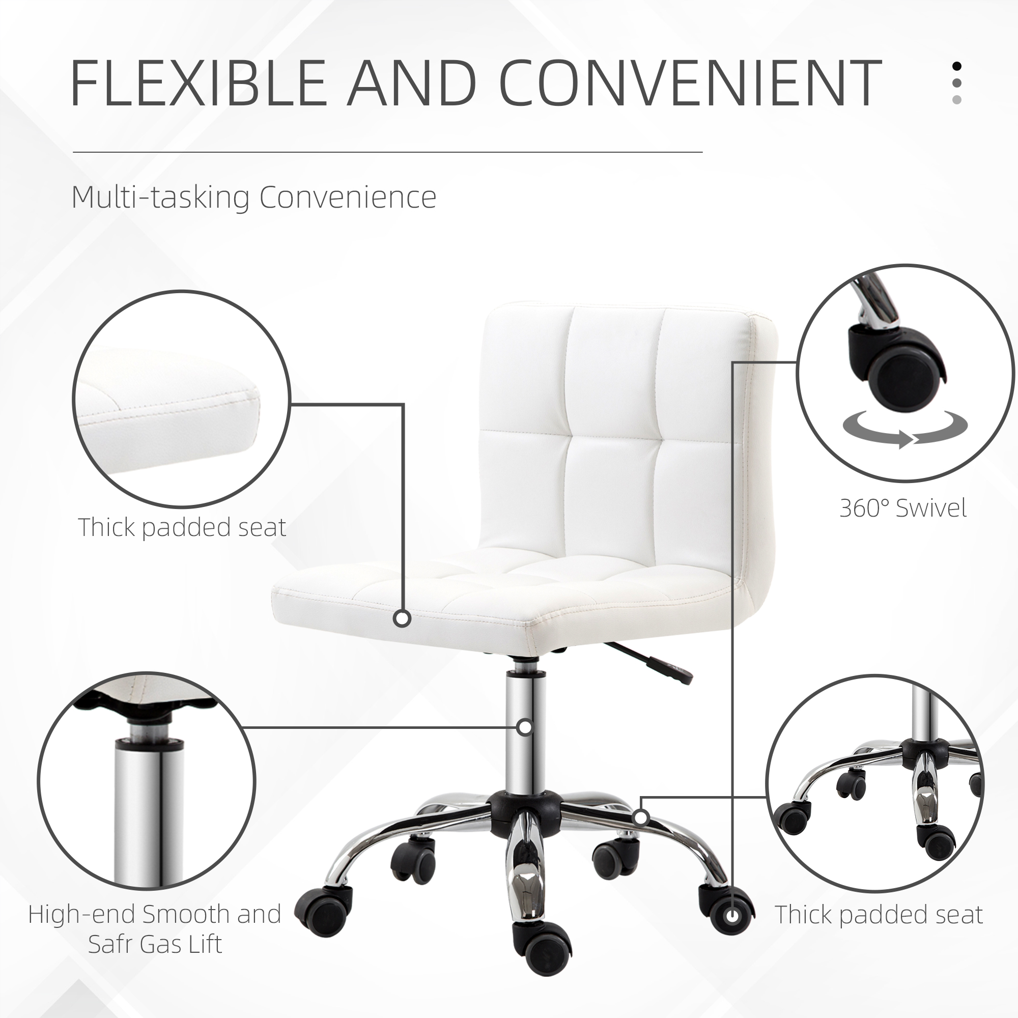  scaun rotativ din piele sintetica, 46x51x76-88cm, alb [5]