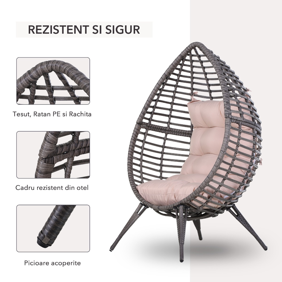  fotoliu din ratan cu perna, 101 x 89 x 156 cm, gri [4]