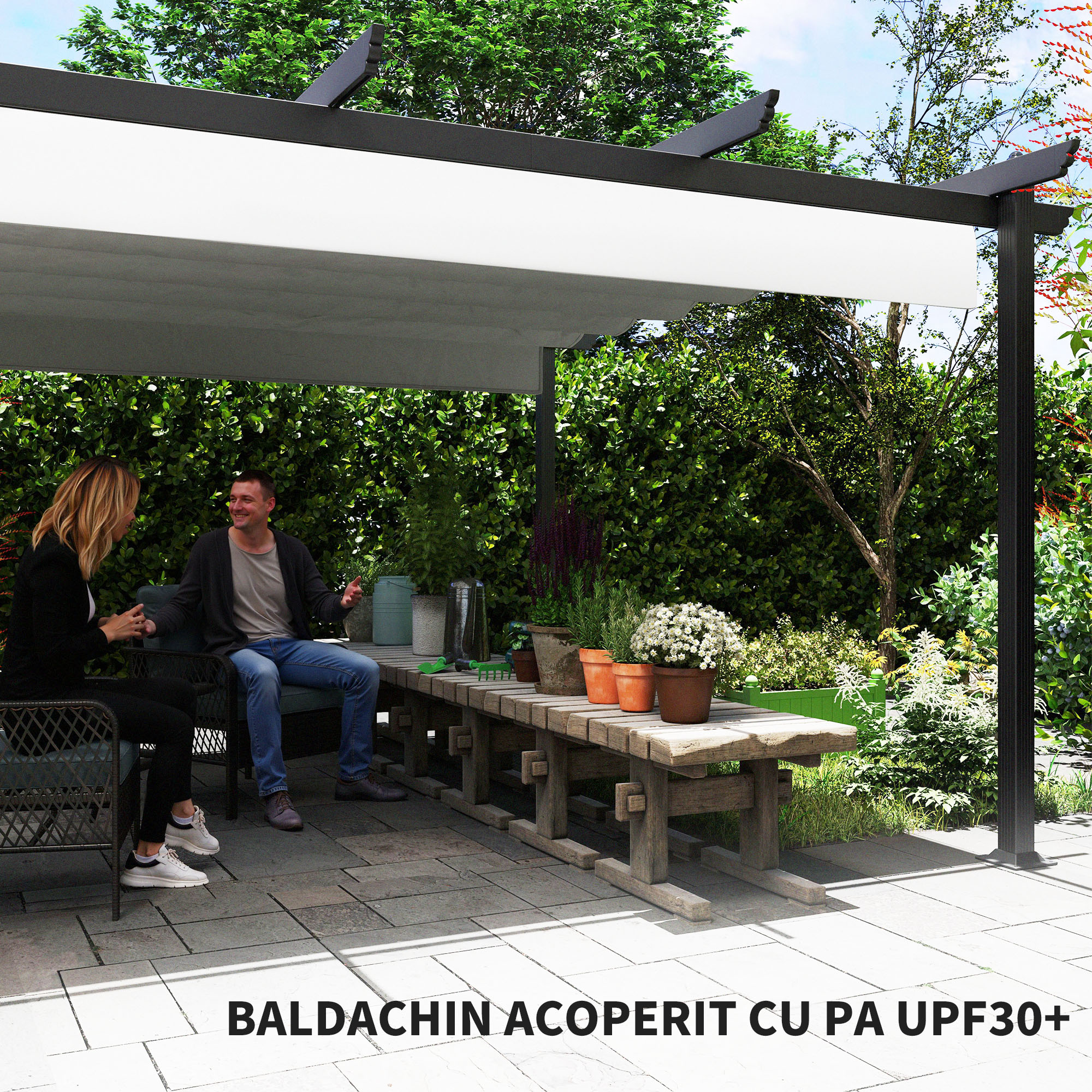  Pergola Retractabila cu Structura din Aluminiu, Copertina de Soare pentru Gradina sau Terasa, 390x390x223 cm, Alb [5]