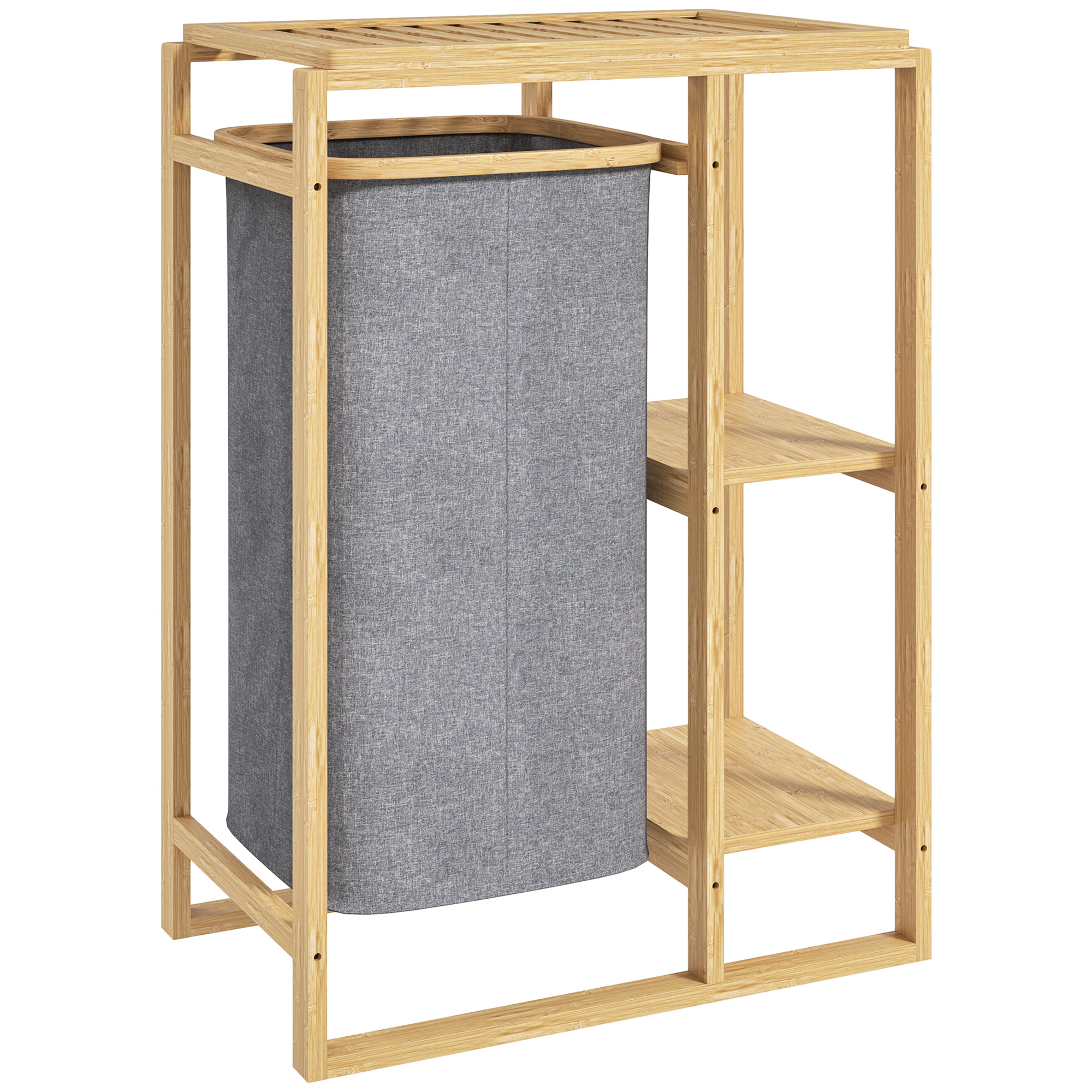 Baie -  Cos Portabil Rufe cu Sac & Raft Bambus 50×32×70 cm - Gri