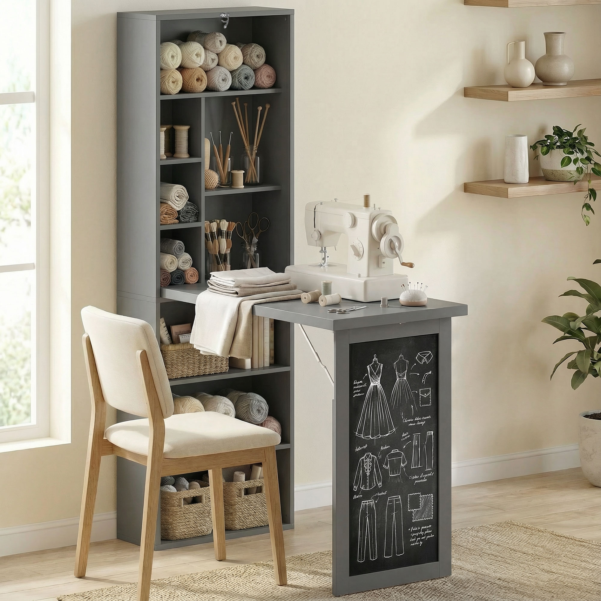  Birou Pliabil 3-in-1 - Biblioteca, Tabla & Masa Dining, 98×153 cm [1]