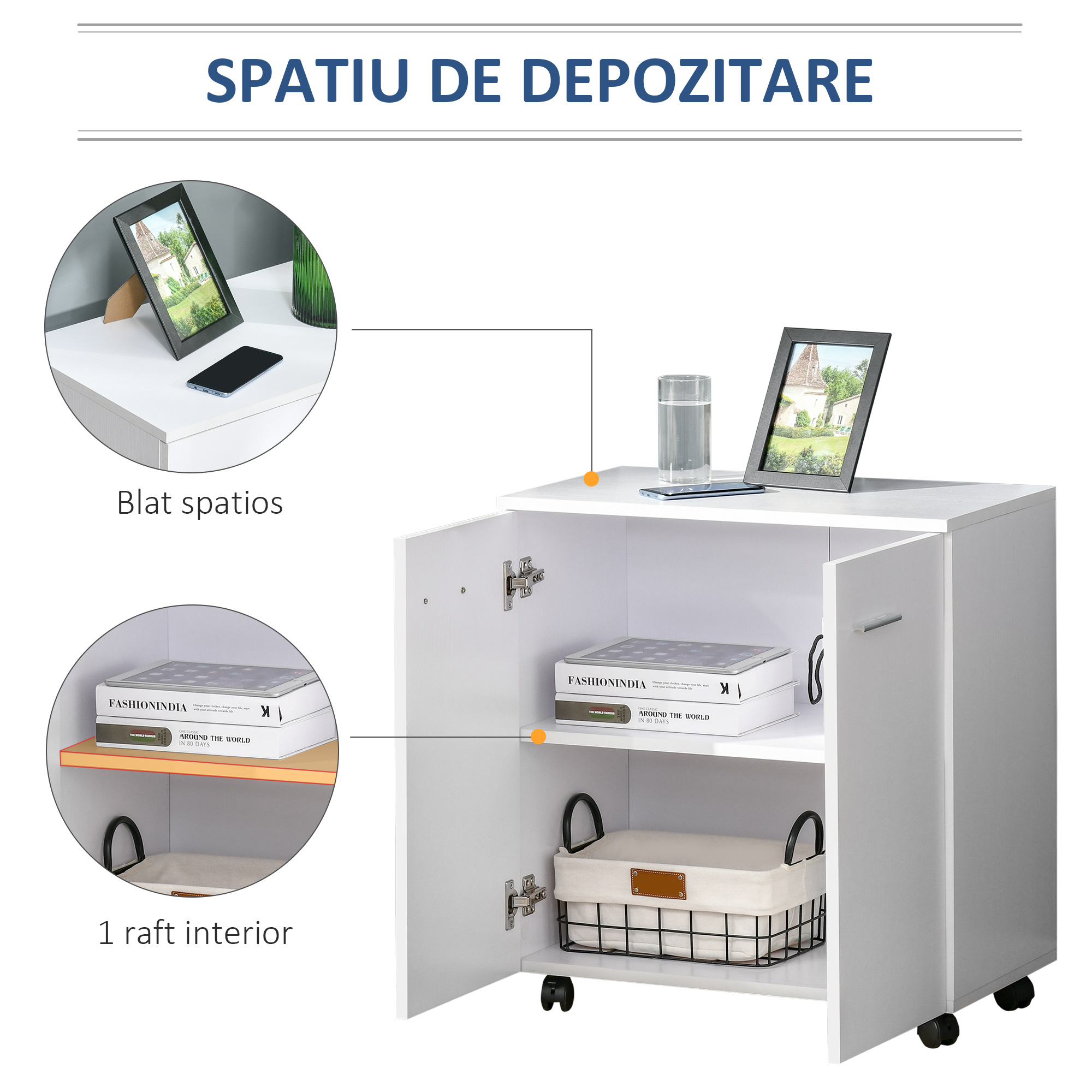  comoda TV, roti incluse, 60x35x65cm, alba [3]