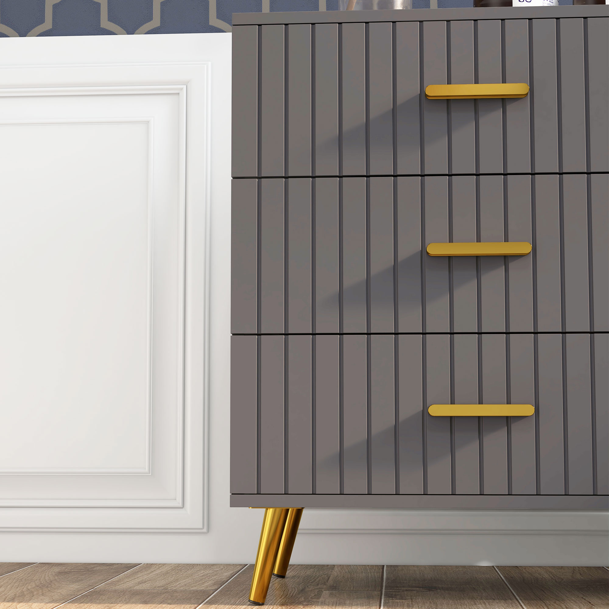  Comoda pentru Dormitor, Dulap Modern cu 3 Sertare,  Sertar de Depozitare cu Picioare din Aluminiu, 60x40x71.5 cm, Gri inchis [7]