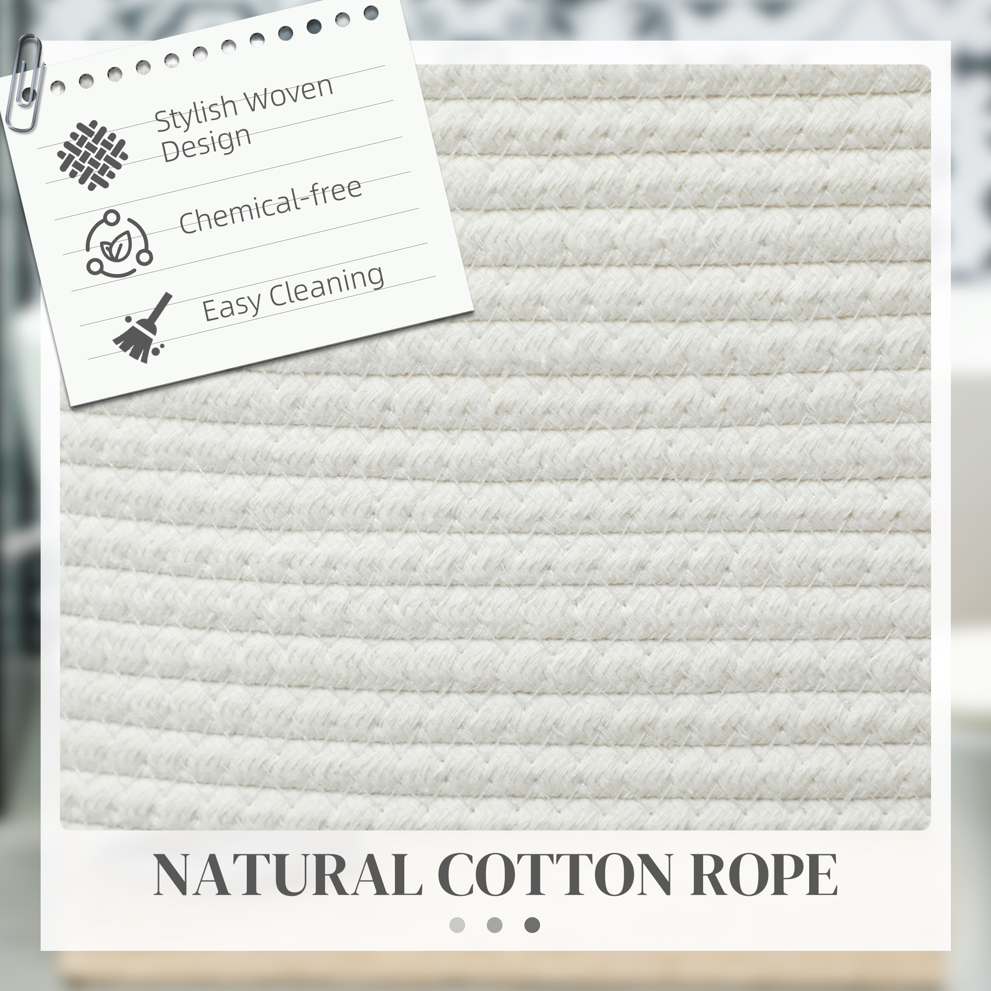  Cos pentru rufe de 36L, portabil si pliabil cu manere din bumbac natural, Ø38x45 cm, crem [3]