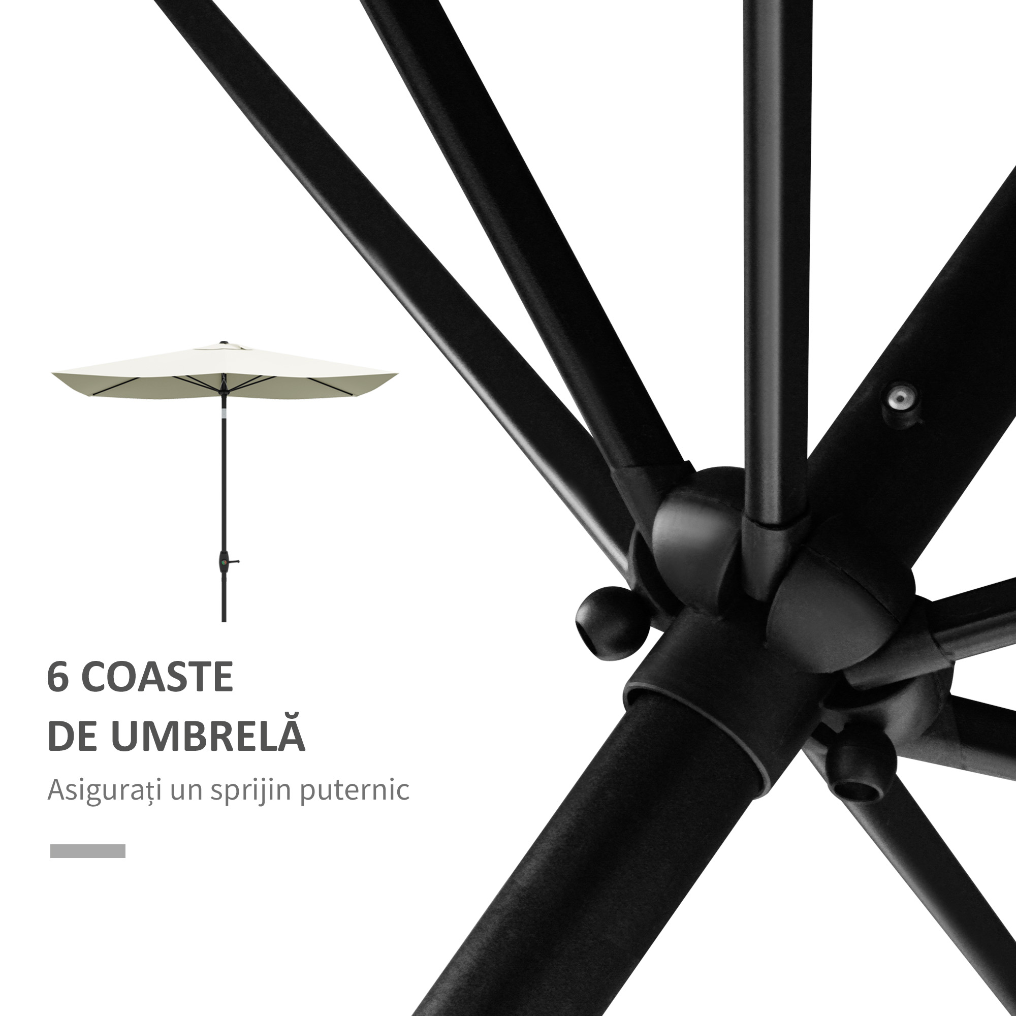  Umbrela de Gradina Dreptunghiulara UV 50 cu Deschidere cu Manivela si inclinare Reglabila, 200x300 cm, Bej [5]