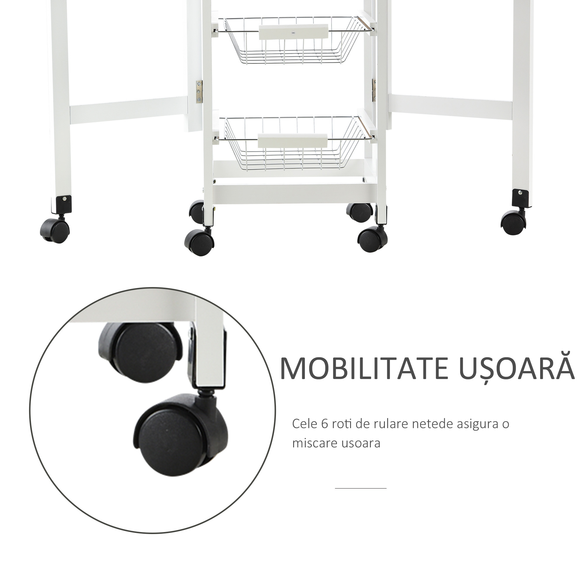  Carucior de Bucatarie Extensibil cu 3 sertare, MDF/Metal, 37x37x77.5 cm, Alb [4]