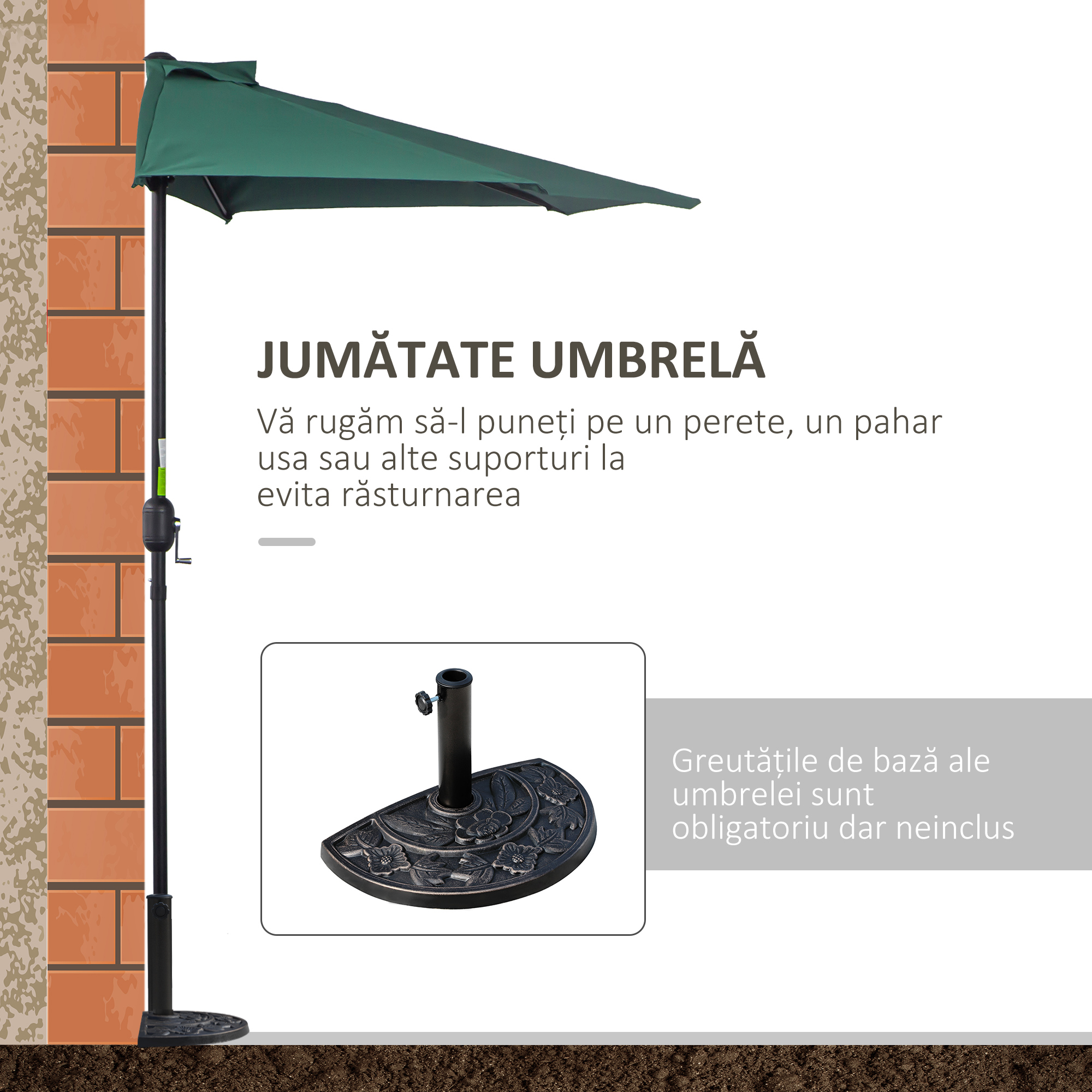  Umbrela Semicirculara Impermeabila Protectie UV Verde 269 x 138 x 236cm [4]