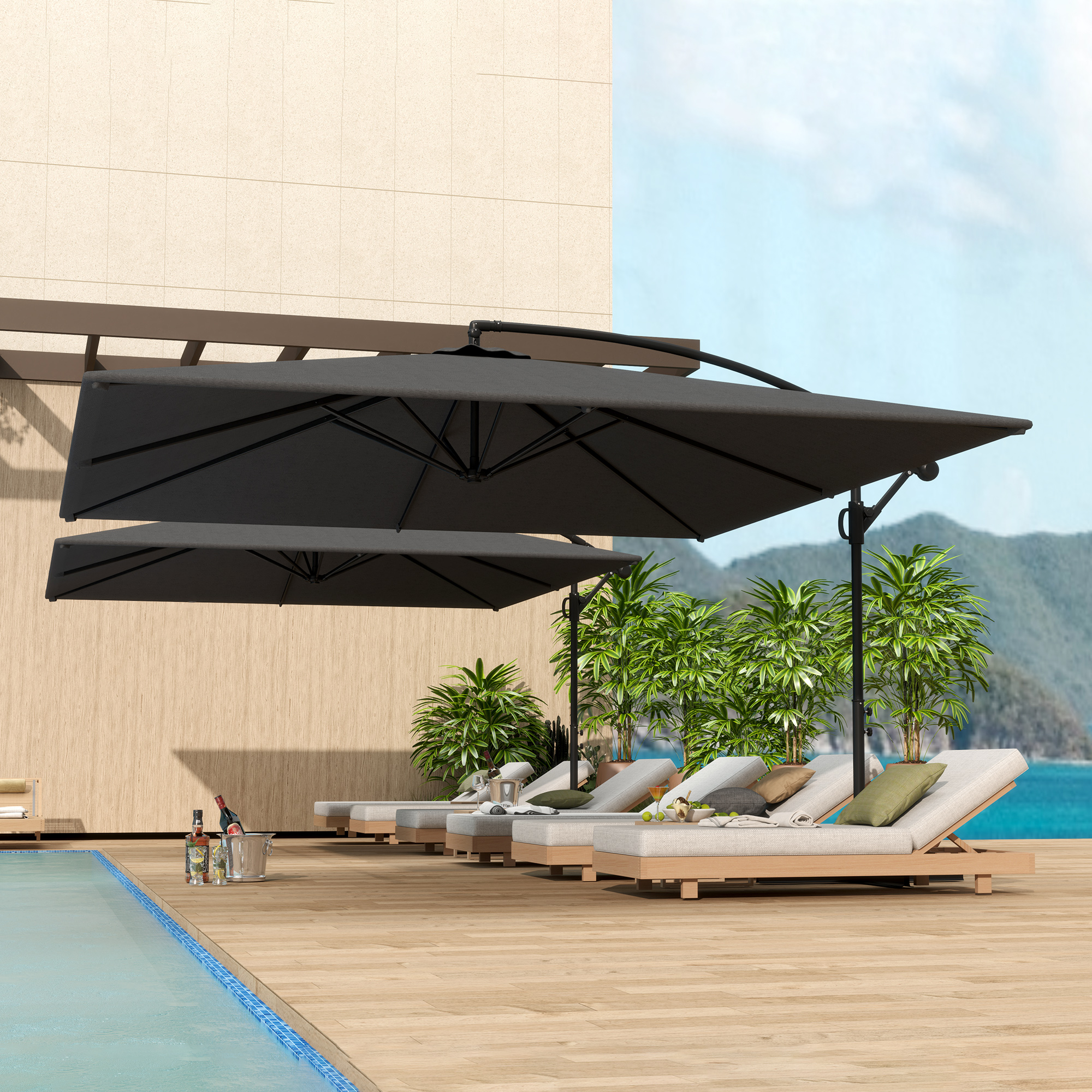  Umbrela de gradina cu brat 2.8x3.8 m, rotativa la 360° si inclinabila, cu deschidere manuala, gri [1]