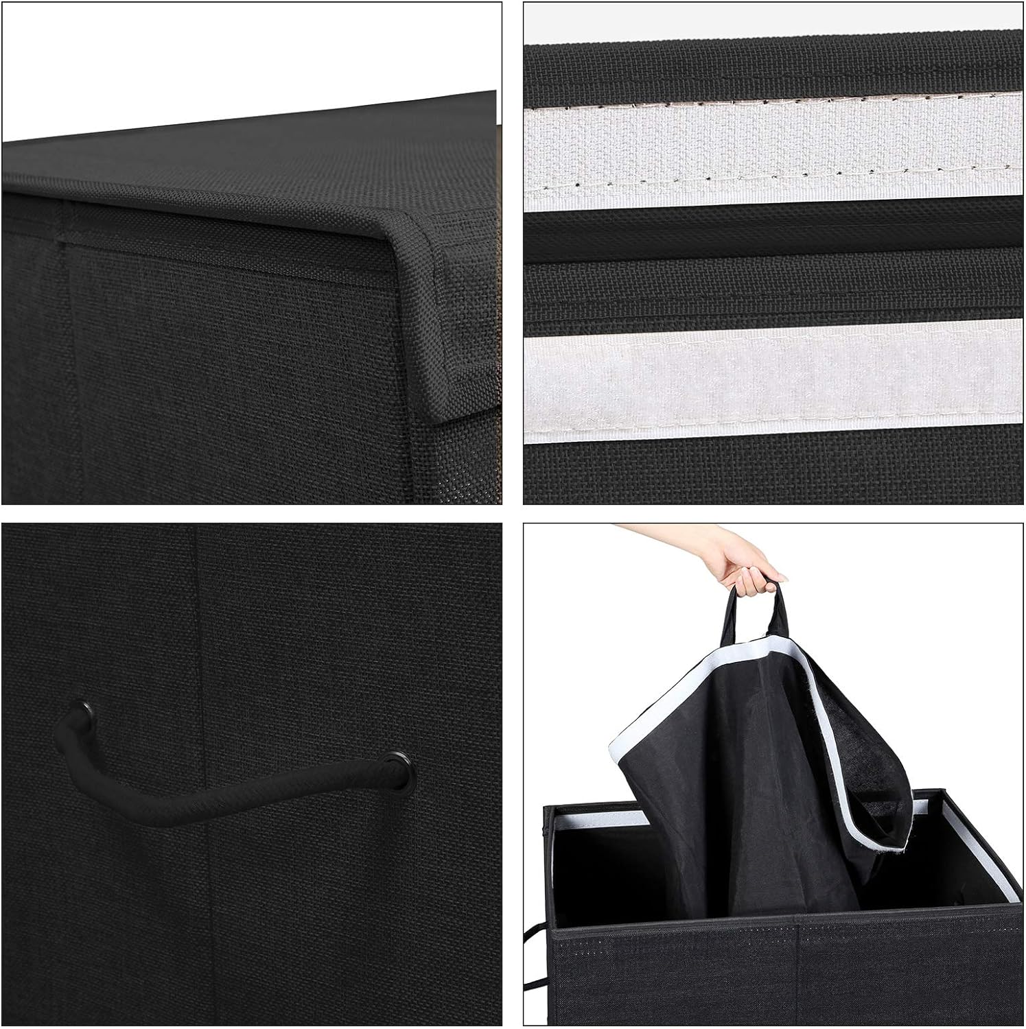 SONGMICS Cos de rufe textil, pliabil, 2 compartimente, saci detasabili, 142L, 60x36x66cm, negru [5]