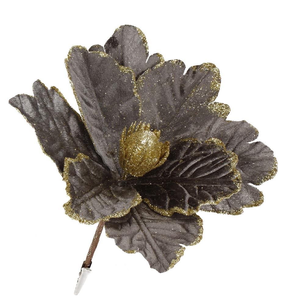 Set 5 ornamente pentru bradul de Craciun, stea Poinsettia, 23cm, gri auriu [6]