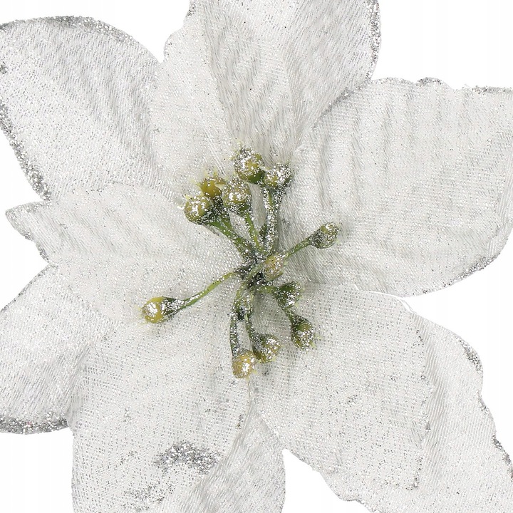 Set 10 ornamente pentru bradul de Craciun, stea Poinsettia, 13cm, gri argintiu [5]