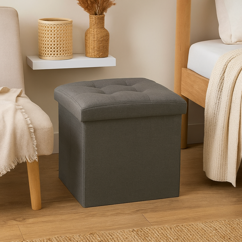 Taburet pliabil Atmosphera Lysandre cu spatiu de depozitare, 38x38x38 cm, gri [4]