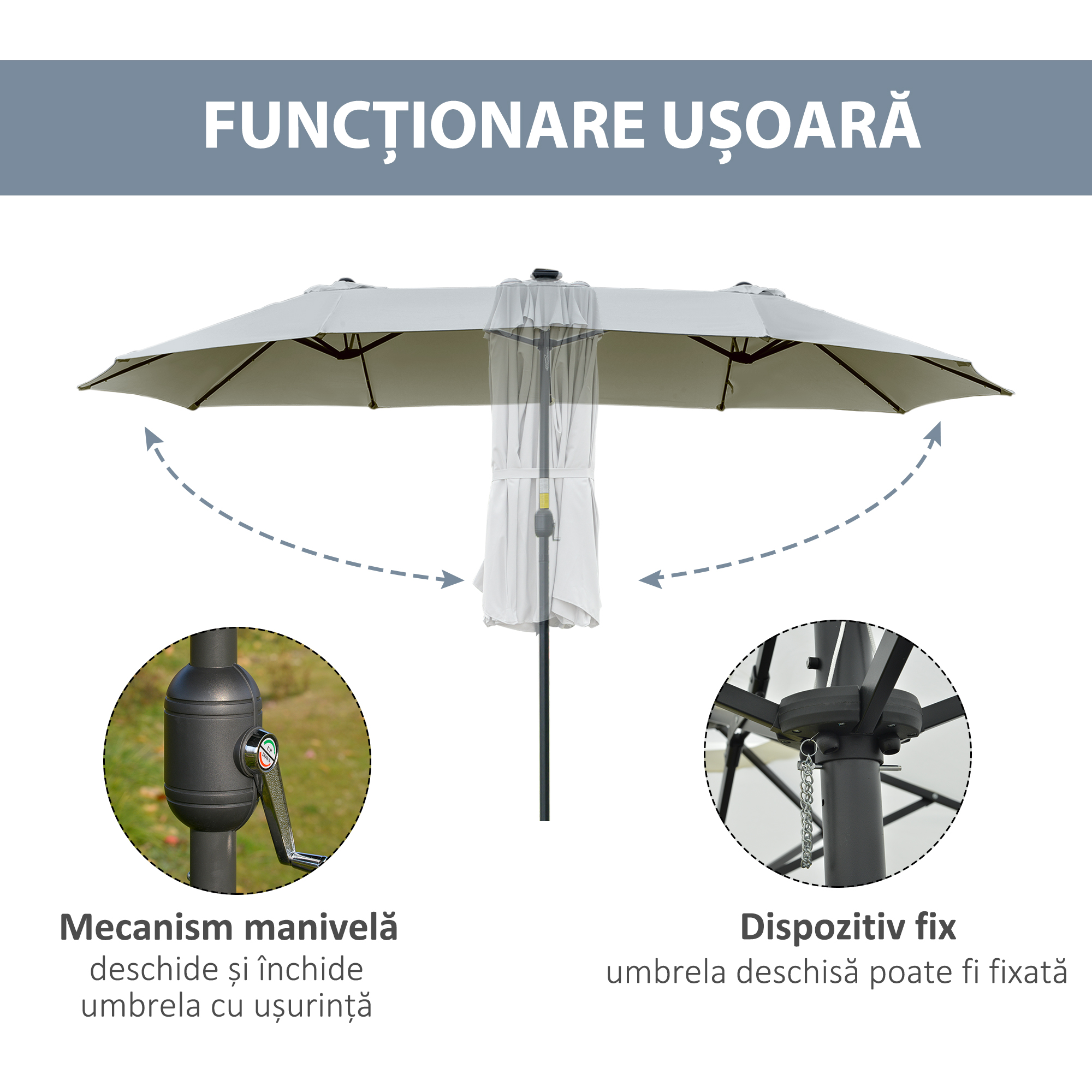 Ombrellone da Giardino 4.5m con 48 LED a Energia Solare e Manovella [5]