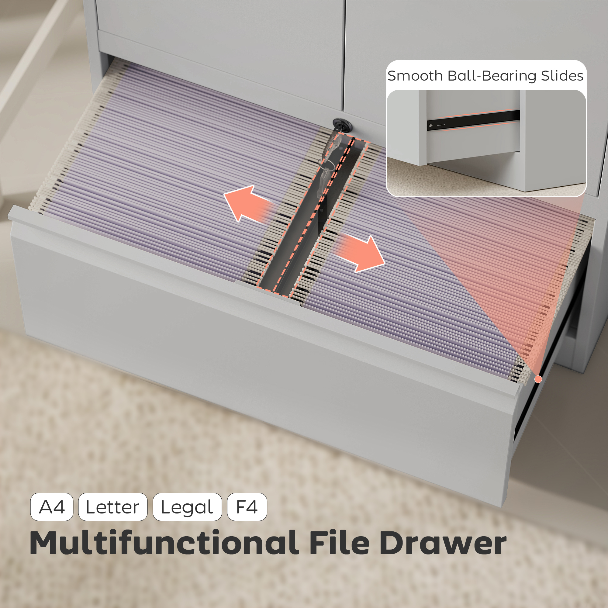  Dulap de Birou din Otel cu Raft Interior Reglabil si Sertar, 80x40x130 cm, Alb [4]