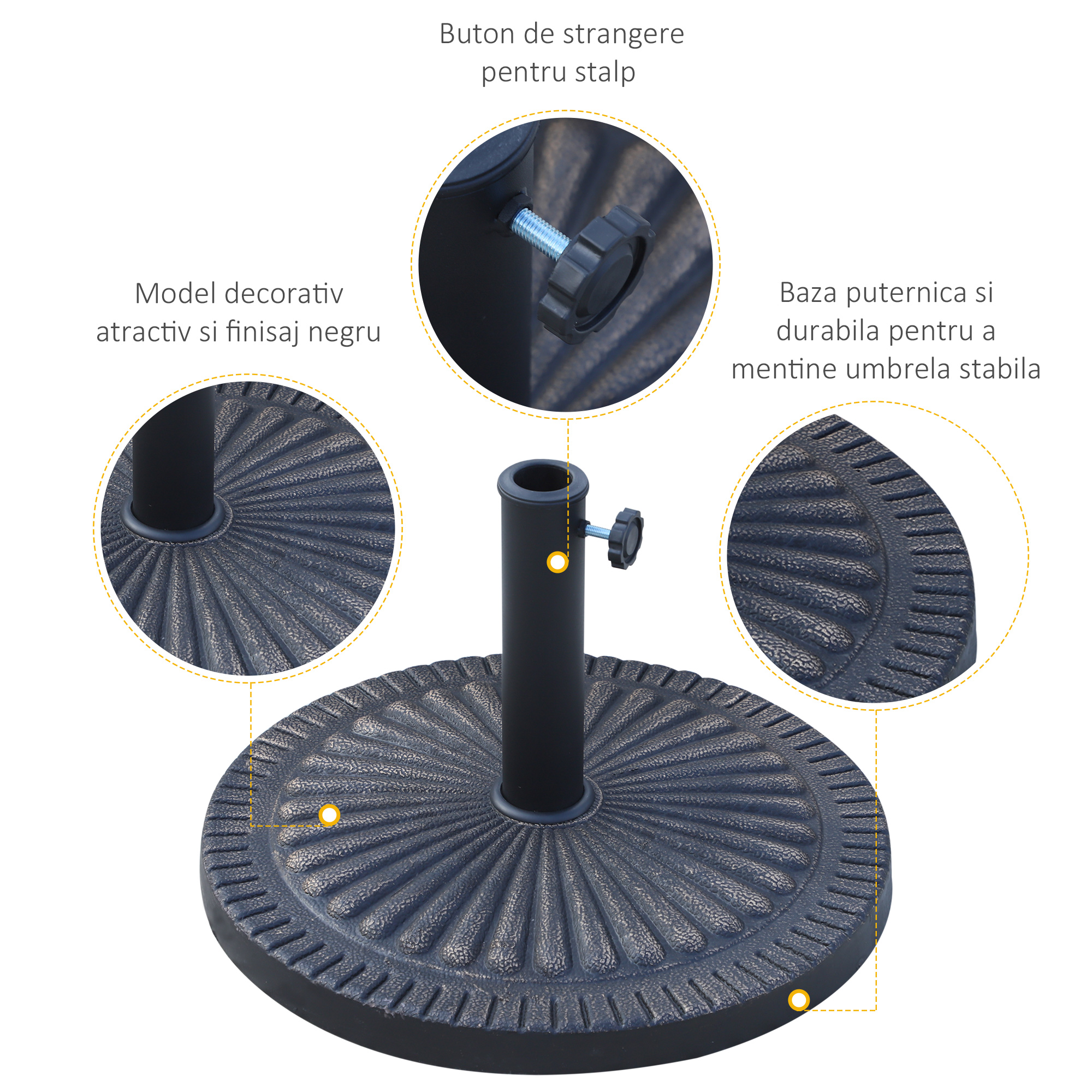  Baza pentru Umbrela de Soare Diametru 3,8-4,8cm Desen Floral cu Manivela Greutate 15kg de Gradina Rasina 49x32cm [3]