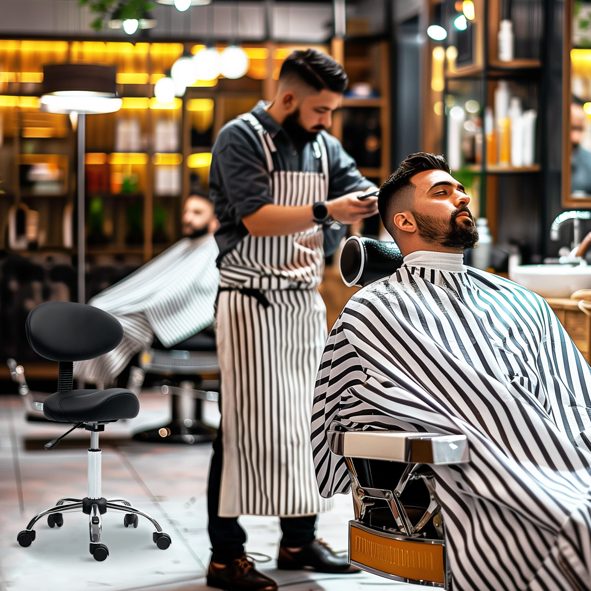  Scaun Pivotant cu Roti si Spatar Ajustabil pe inaltime, 50x50x83-98 cm, Negru [8]