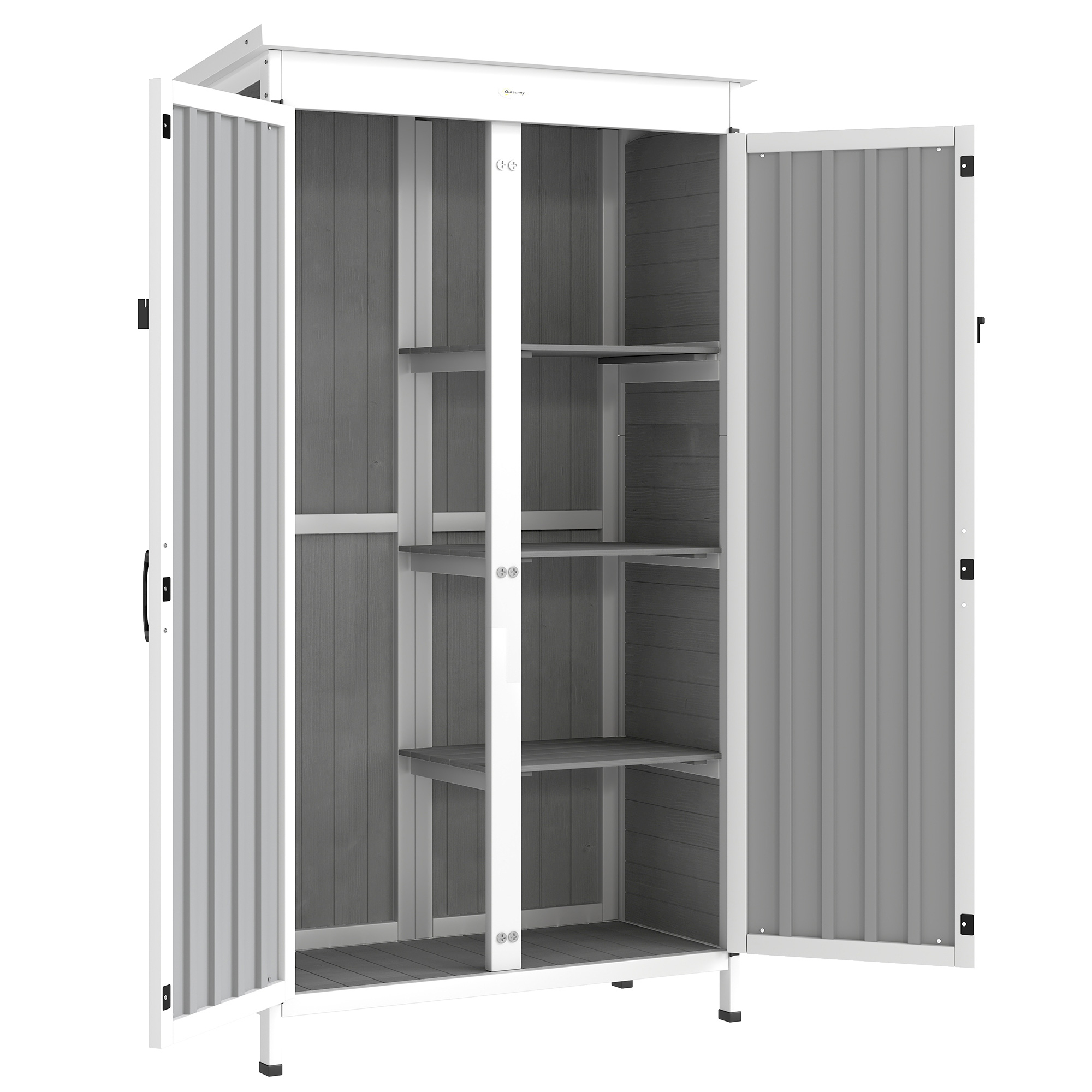 Gradina & balcon -  Dulap de Gradina cu Rafturi Demontabile si Usa Blocabila, din Lemn si Otel, 94x43x166 cm, Alb si Negru