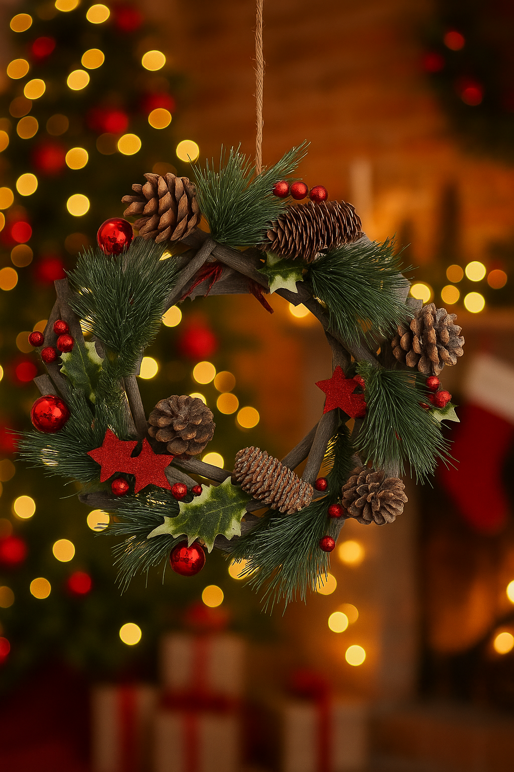 Coronita decorativa cu crengute, pentru Craciun, diametru 30 cm, cu plante uscate [3]