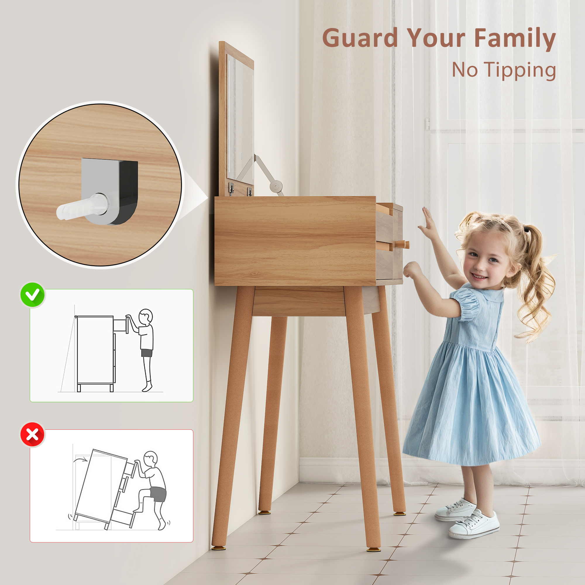  Masa de Toaleta cu Oglinda si Lumini LED, Spatiu de Depozitare din Lemn, 100x40x87 cm [7]