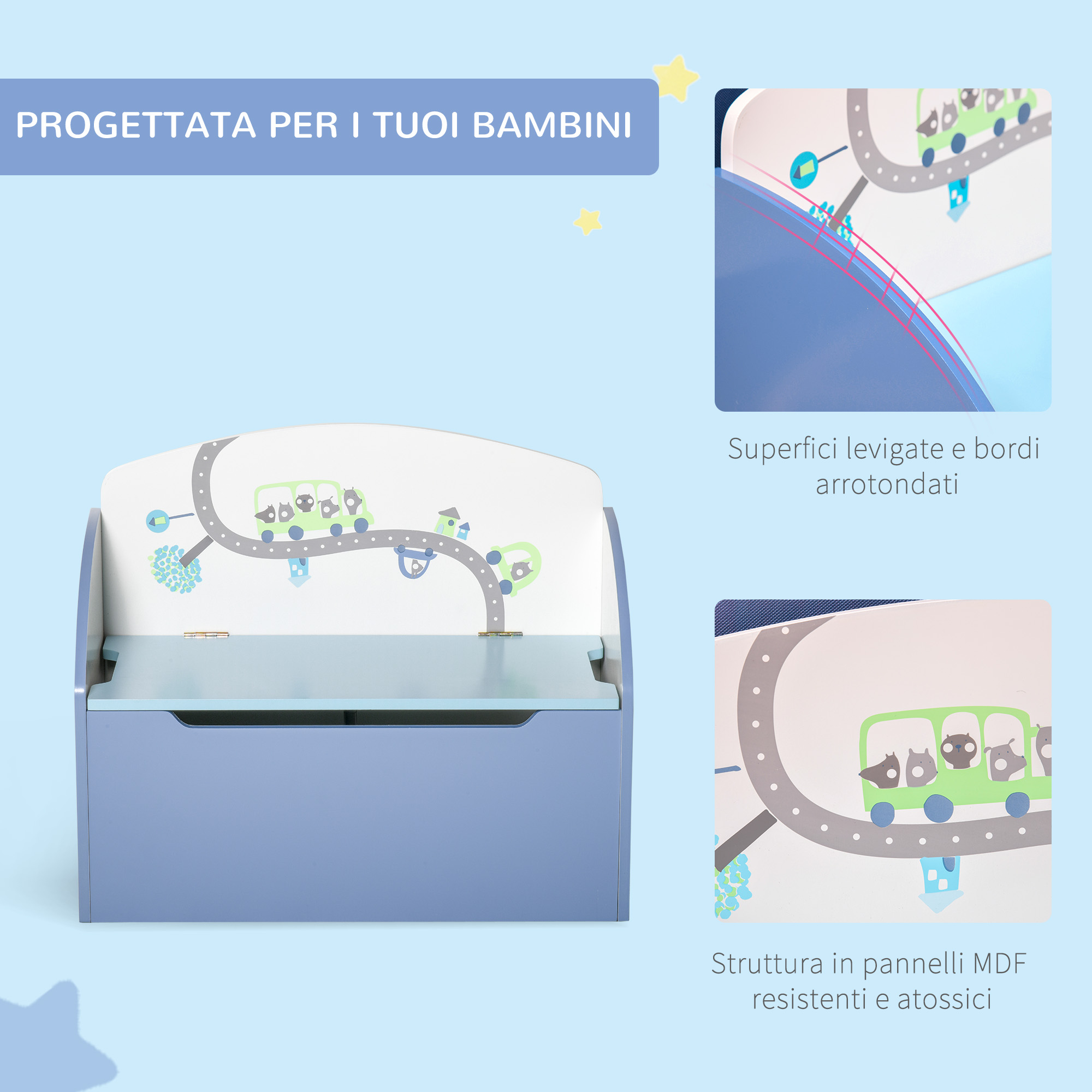  Cutie Depozitare Jucarii + Banca Albastru pentru Copii [5]