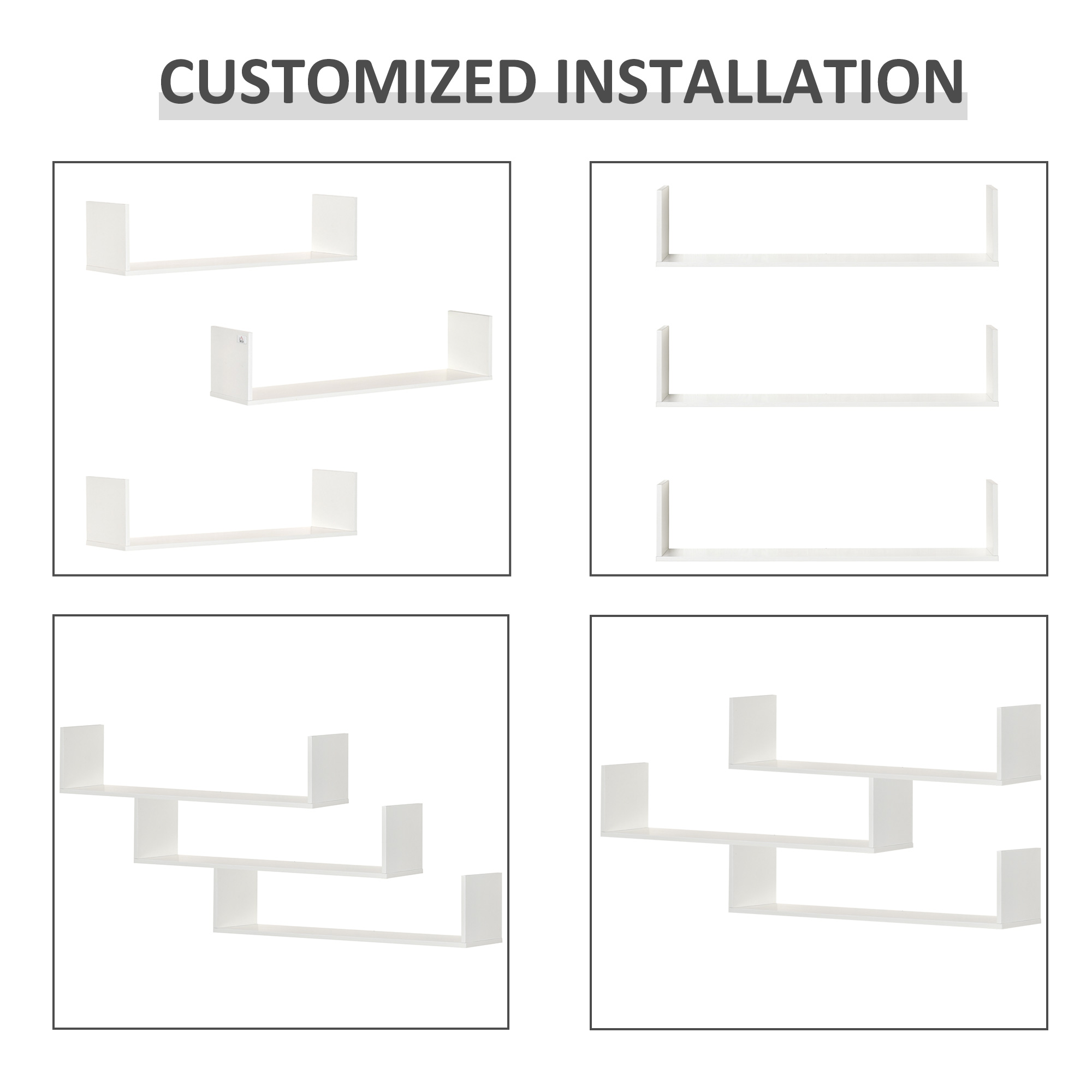  Set de 3 rafturi de perete pentru depozitare din lemn, 80x18x18 cm, alb [3]