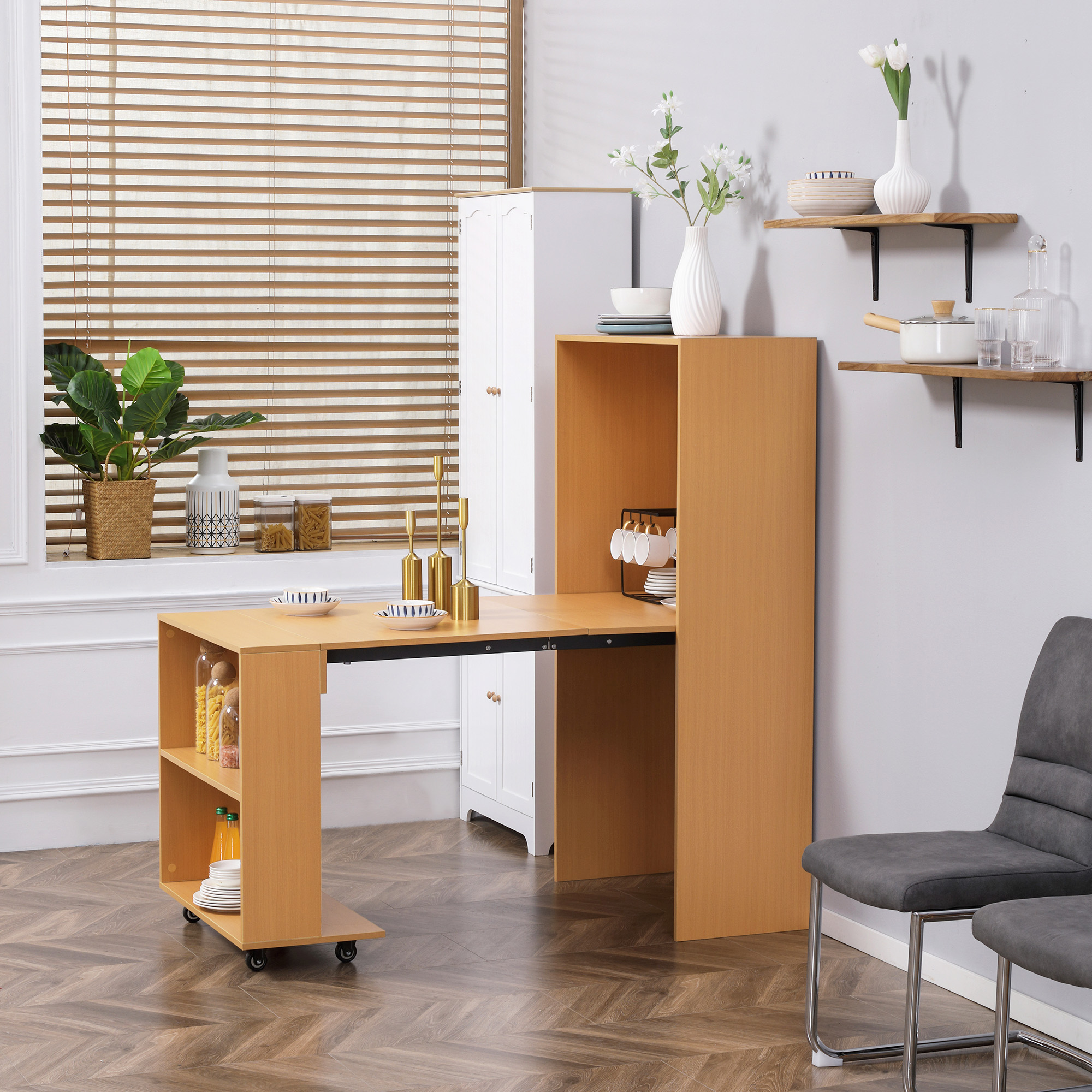  Masa de sufragerie pliabila moderna, bufet extensibil pentru spatii mici, locuri pana la 3 persoane, natural [1]