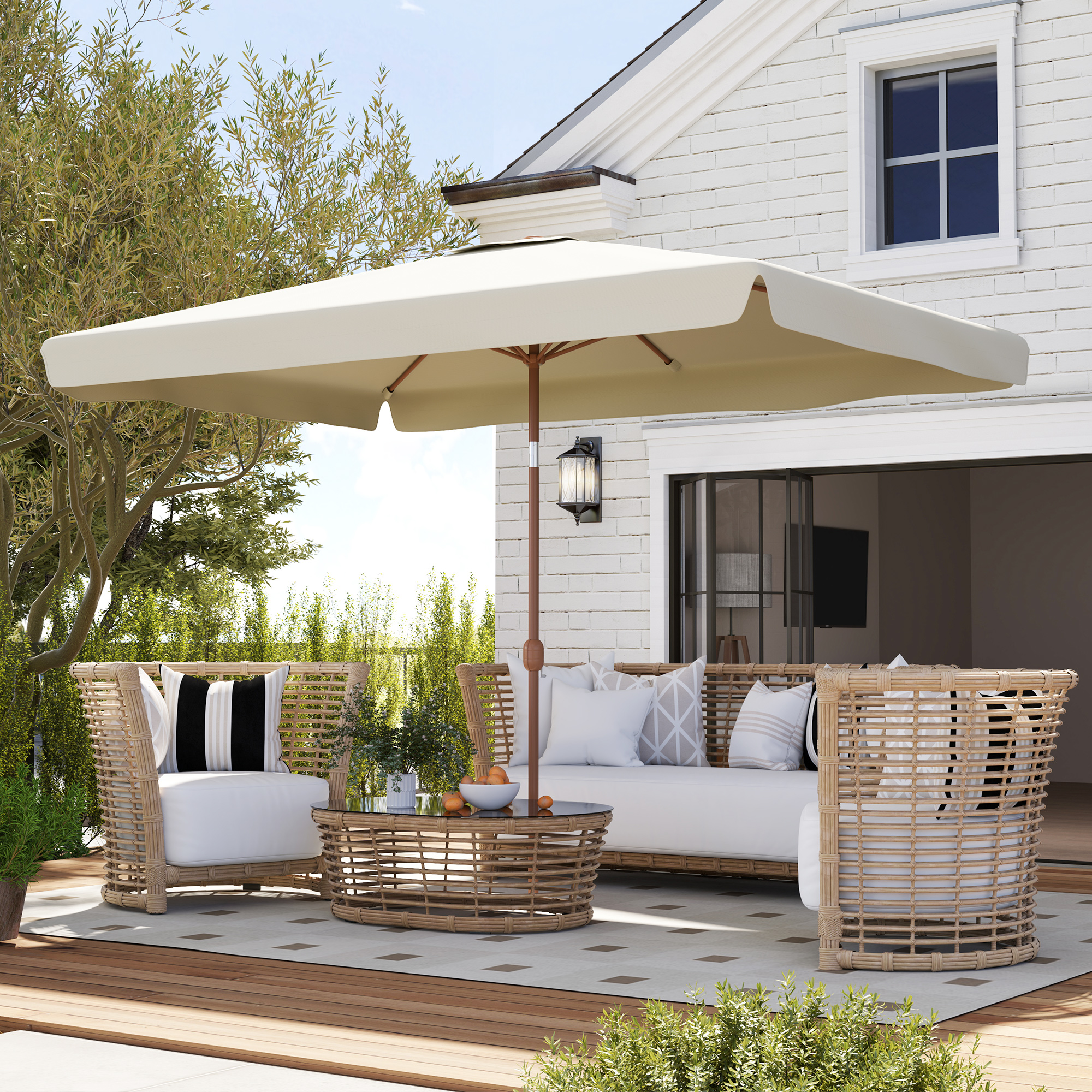  Umbrela de Gradina Dreptunghiulara 2x3 m cu Volanase si Manivela, din Metal si Poliester, Bej [8]