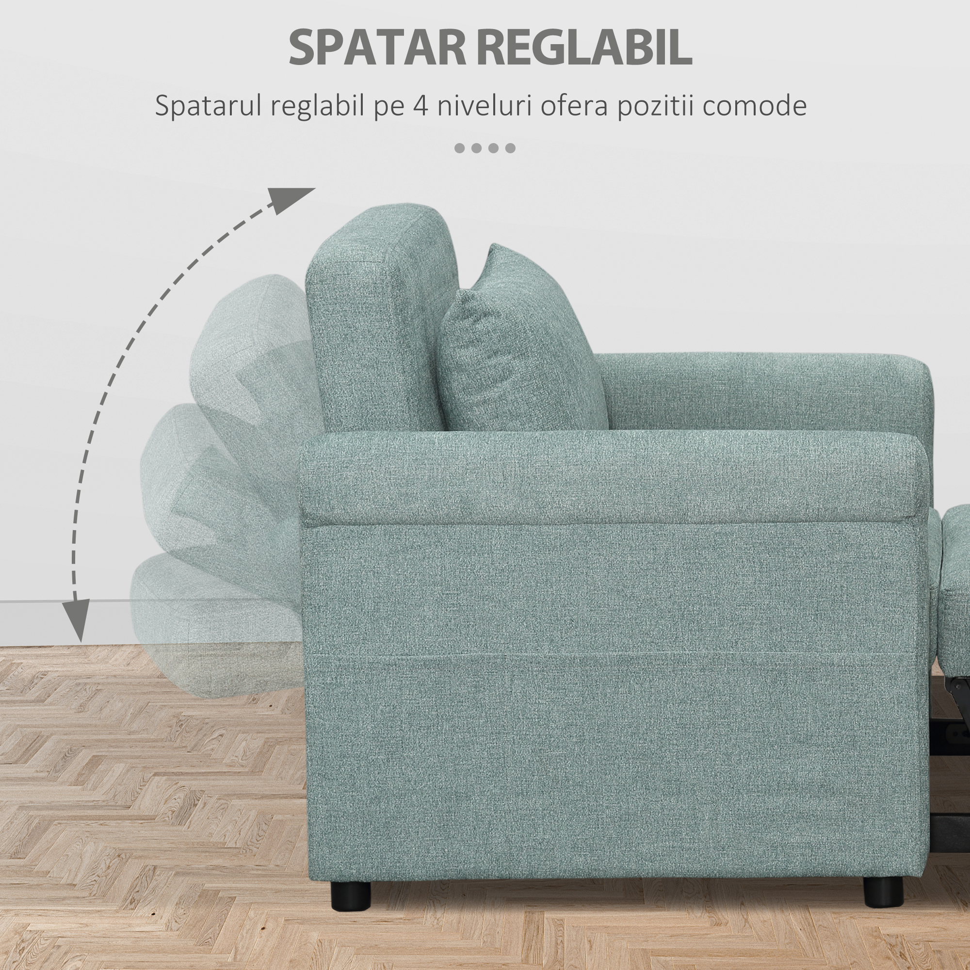  Fotoliu de un singur loc cu spatar reglabil in 4 pozitii, tesatura cu efect de lenjerie respirabila si sezut captusit, 96x84,5x87,5 cm, verde [4]