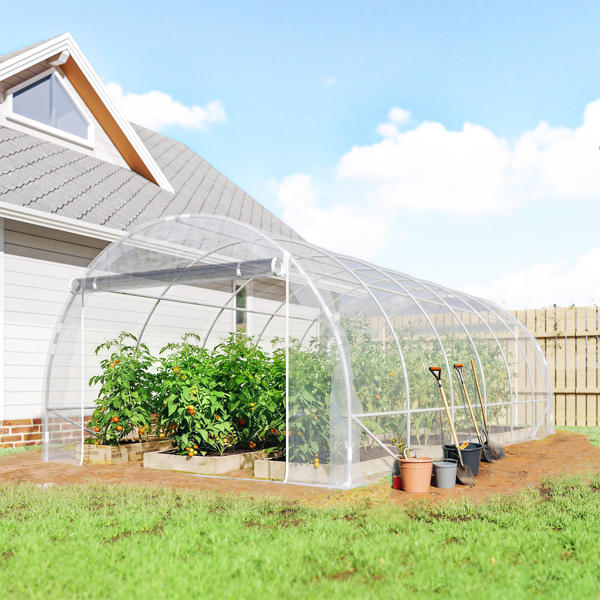  Sera tunel 3x6x2 m cu usi rulabile, cadru din otel si acoperire anti-UV din PE, transparenta [1]