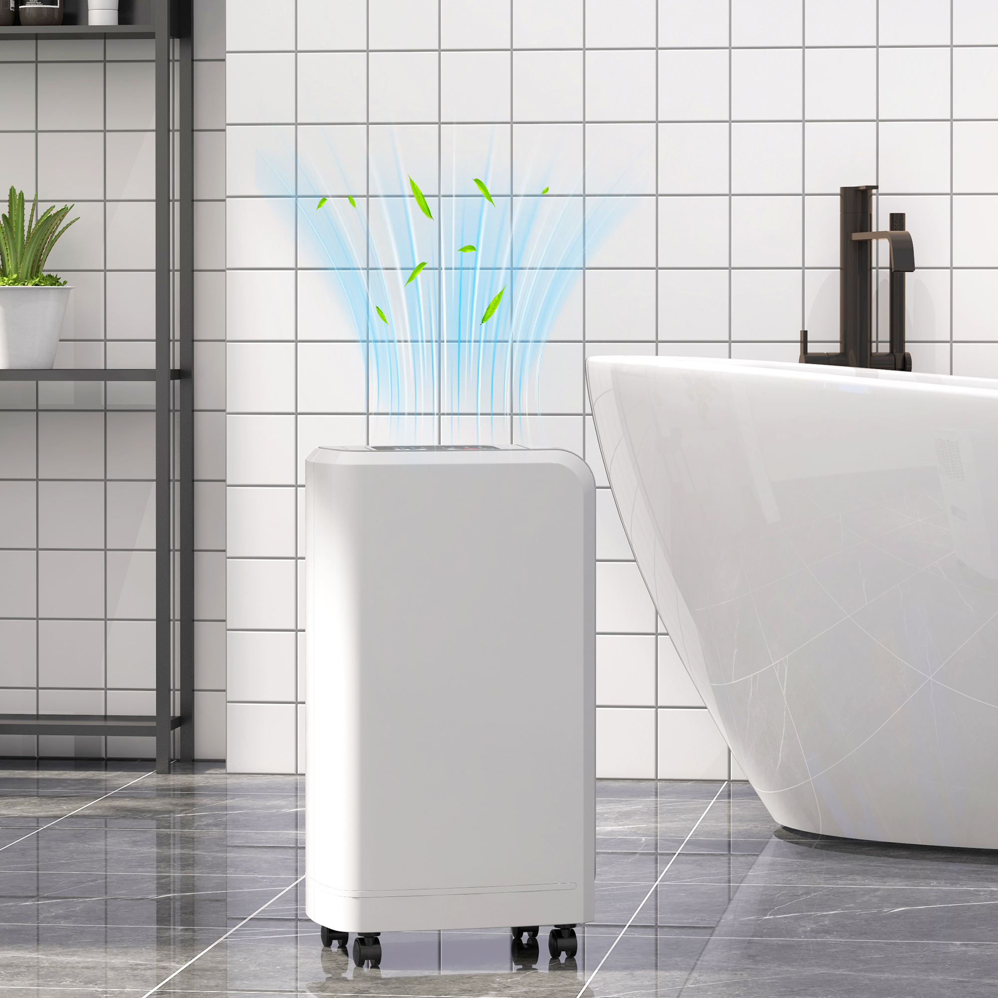  Dezumidificator de 12L cu Rezervor de Apa, Temporizator 24H si Afisaj Digital al Umiditatii, 28x18x50,6 cm, Alb [7]