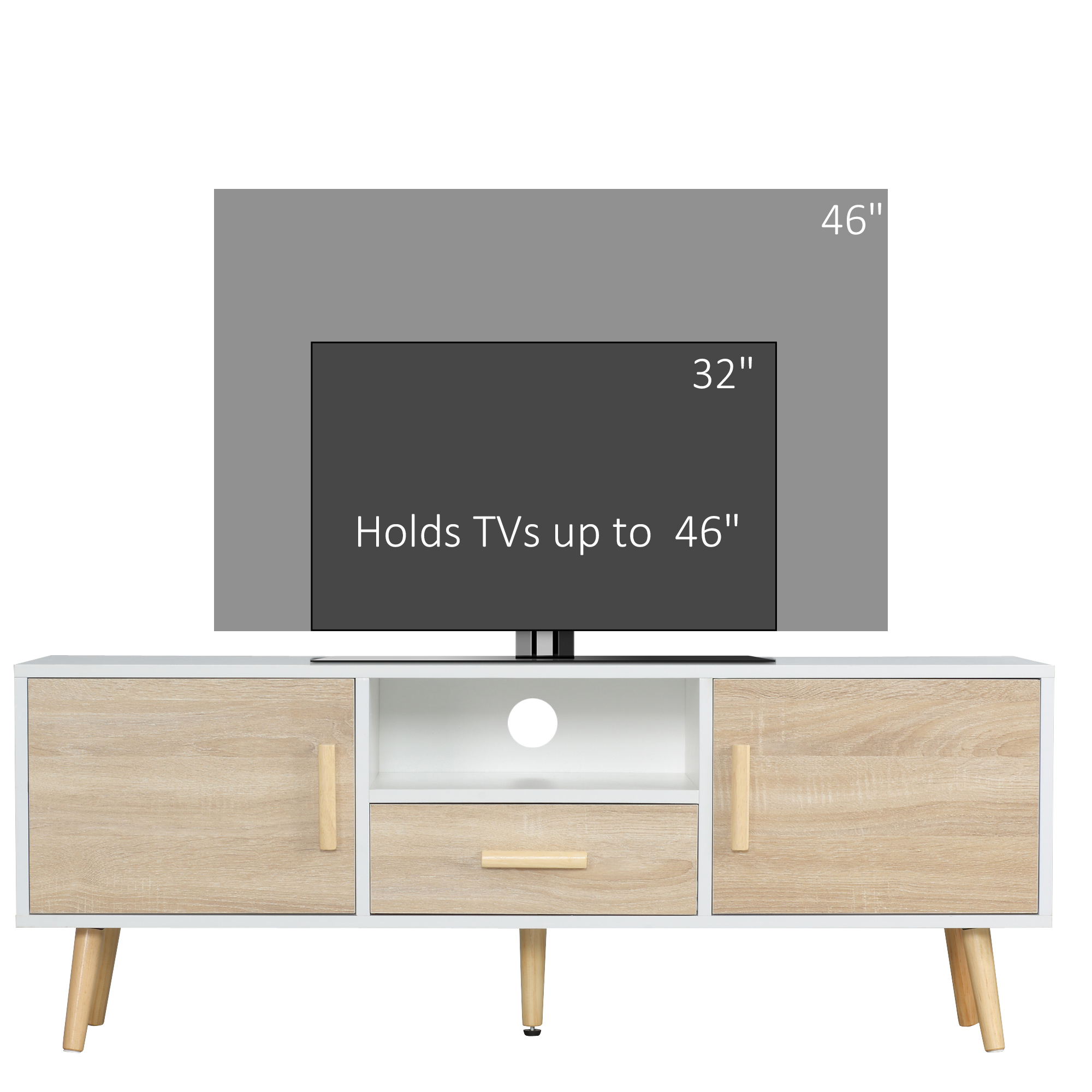  Suport TV modern pentru televizoare de pana la 46", Unitate TV cu dulapuri si sertar, consola media cu usa pentru sufragerie, stejar [6]