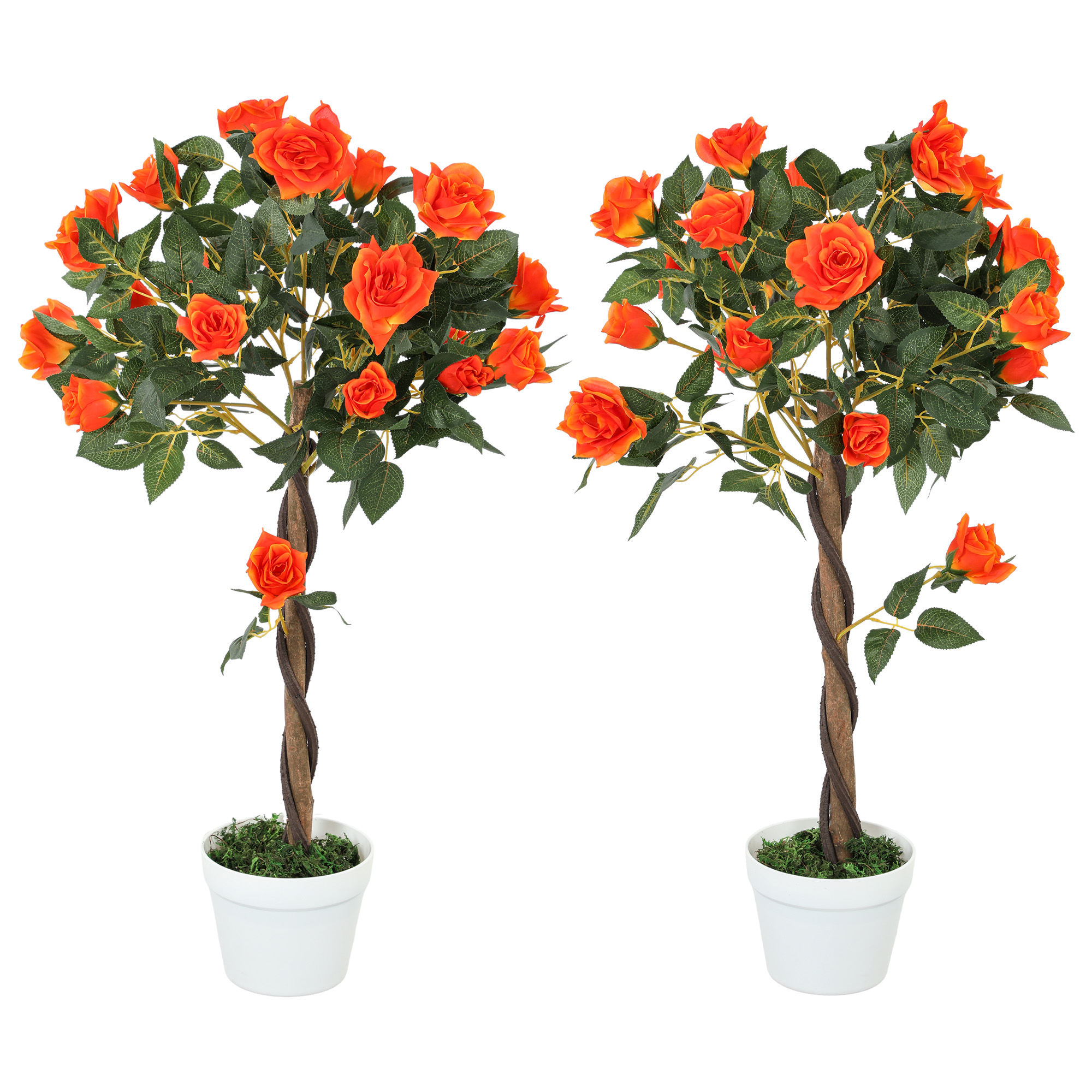 Living & hol -  Planta Artificiala de Trandafir cu 21 de Flori Ø18x90 cm Portocaliu cu Vas