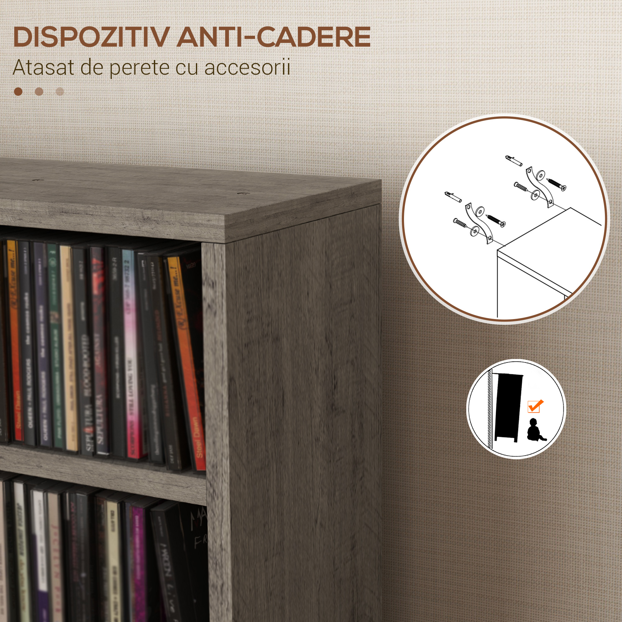  Set de 2 rafturi pentru CD-uri cu polite reglabile pentru 204 CD-uri, 21x22,5x88,5 cm, gri [6]