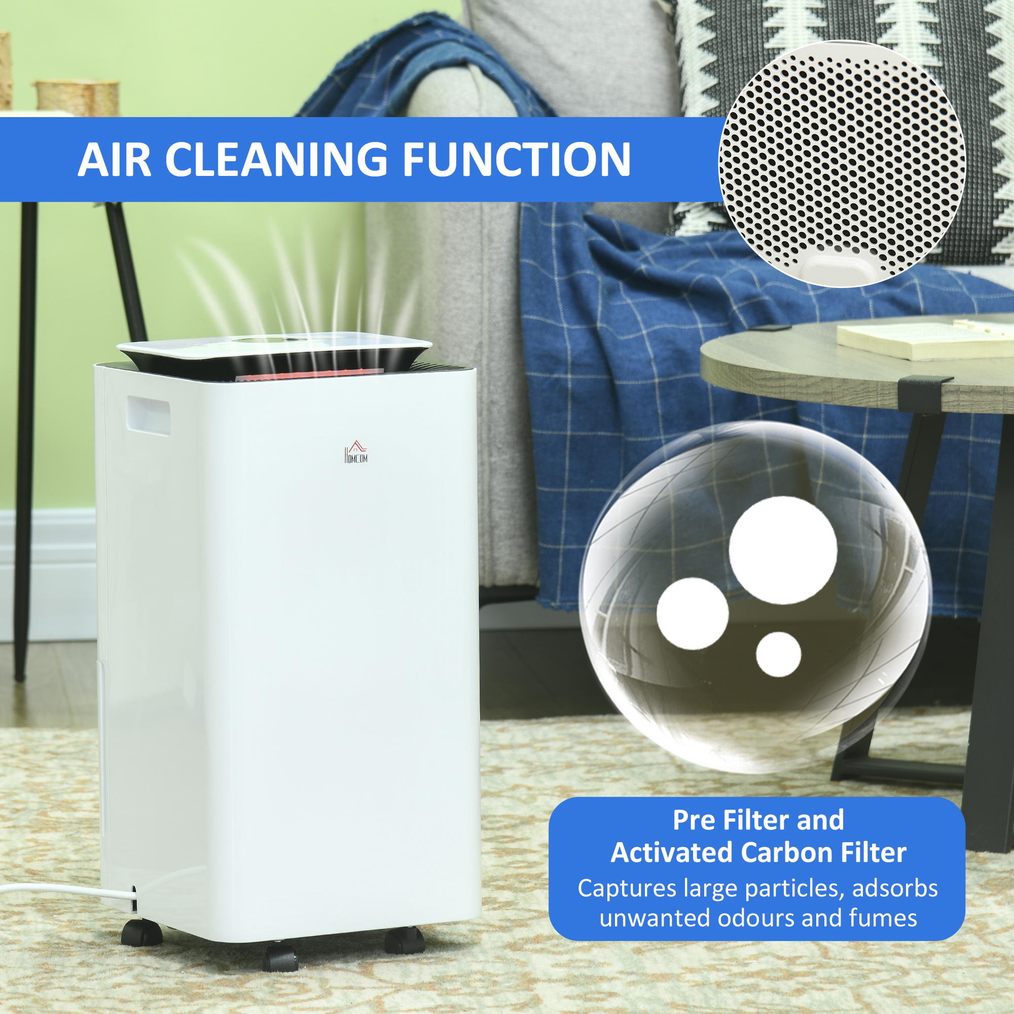  Dezumidificator Portabil de 10L/Zi cu 5 Moduri, 2 Viteze, Timer 24h si Roti, 25x25x50,5 cm, Alb [5]