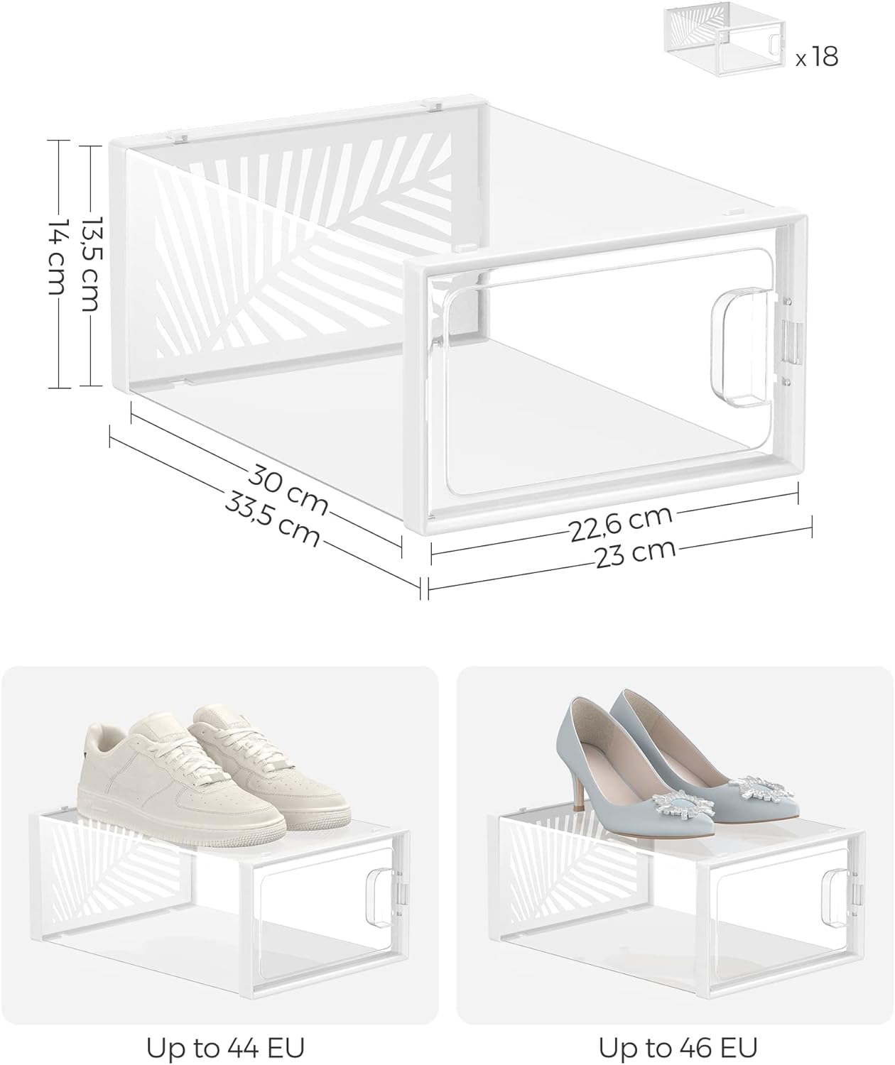 SONGMICS Cutii de pantofi, set de 18 organizatoare stivuibile, structura rezistenta ABS, 34x23x14cm, transparent [6]