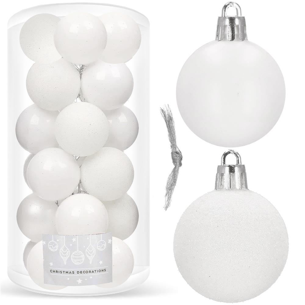 Set globuri de Craciun, 20 bucati, 3 modele, 4cm, alb [6]