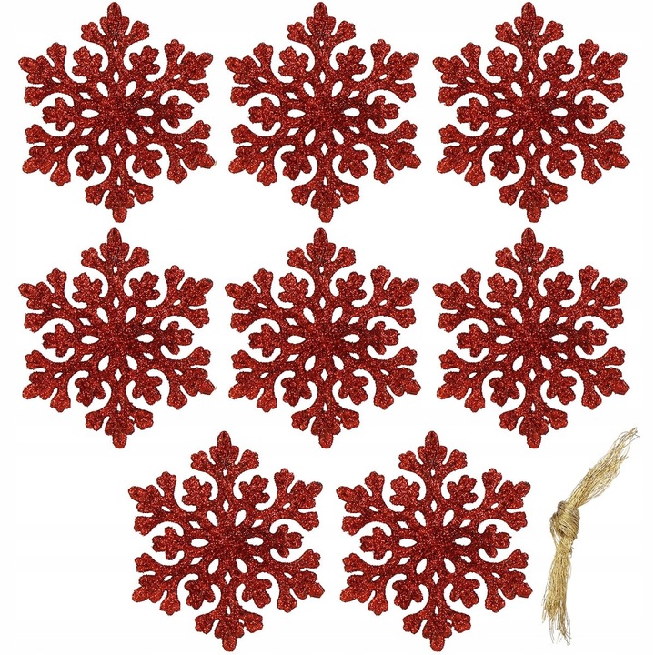 Decoratiune brad fulg de zapada, set 8 bucati, 8cm, rosu [5]