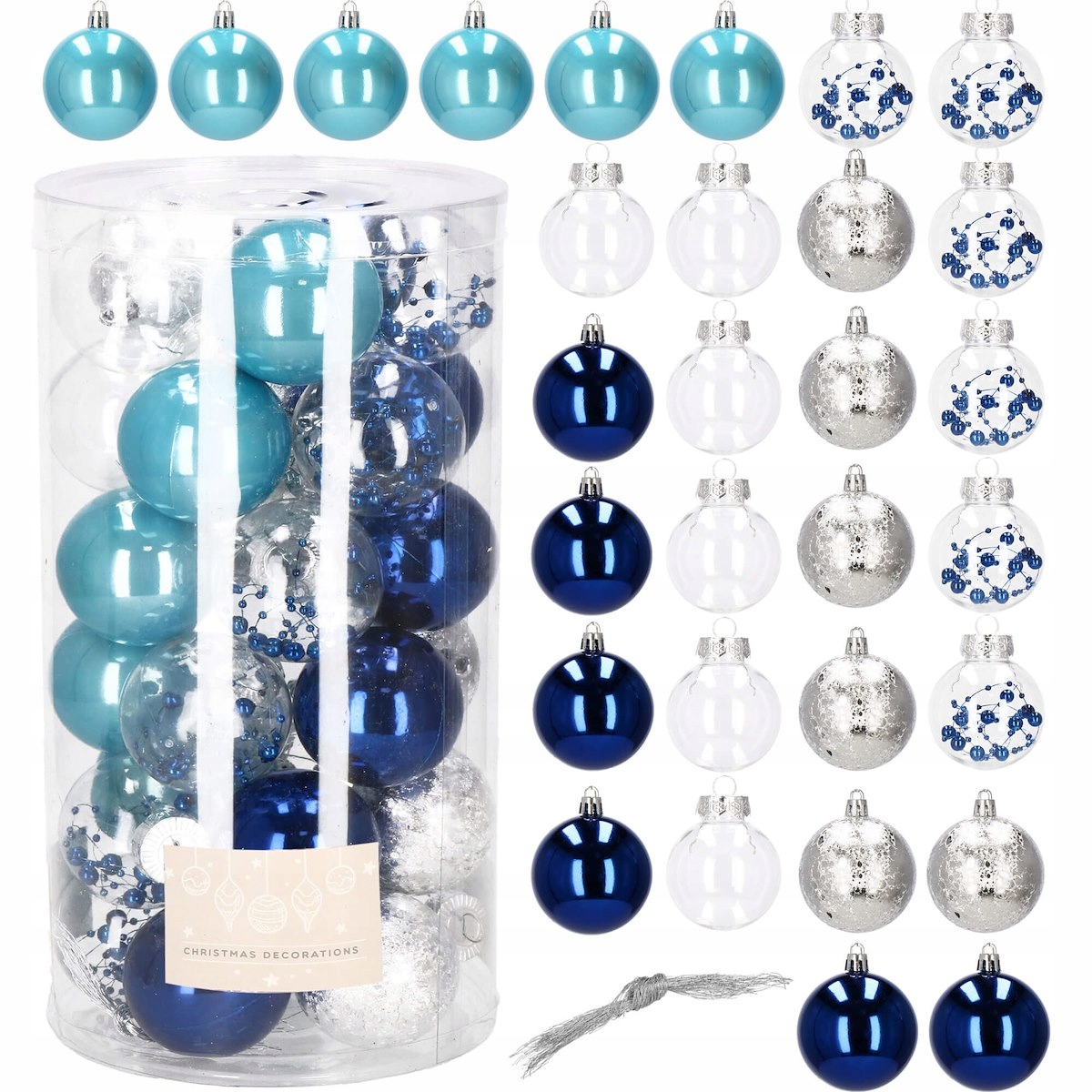 Set globuri de Craciun Inedit, 30 bucati, 6cm, transparente si albastru [6]