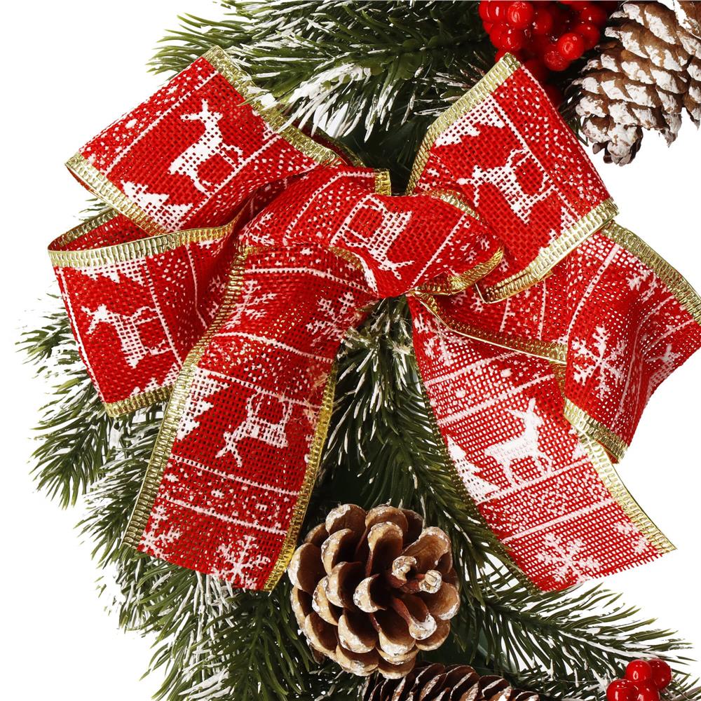 Coronita pentru Craciun, 40 cm, din brad artificial 3D, cu conuri si zapada, verde [6]