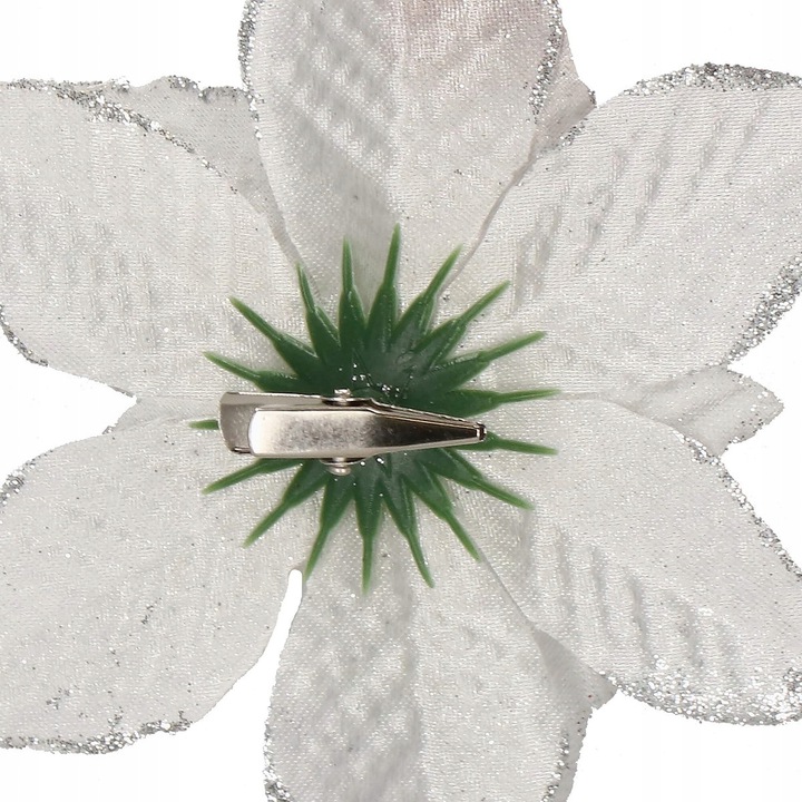 Set 10 ornamente pentru bradul de Craciun, stea Poinsettia, 13cm, gri argintiu [6]