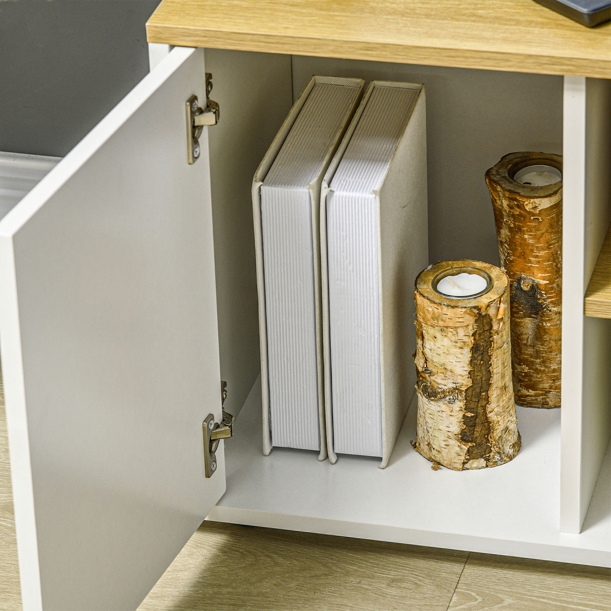  Dulap TV in Forma L - 90×90×45 cm cu Rafturi si Dulapuri [8]