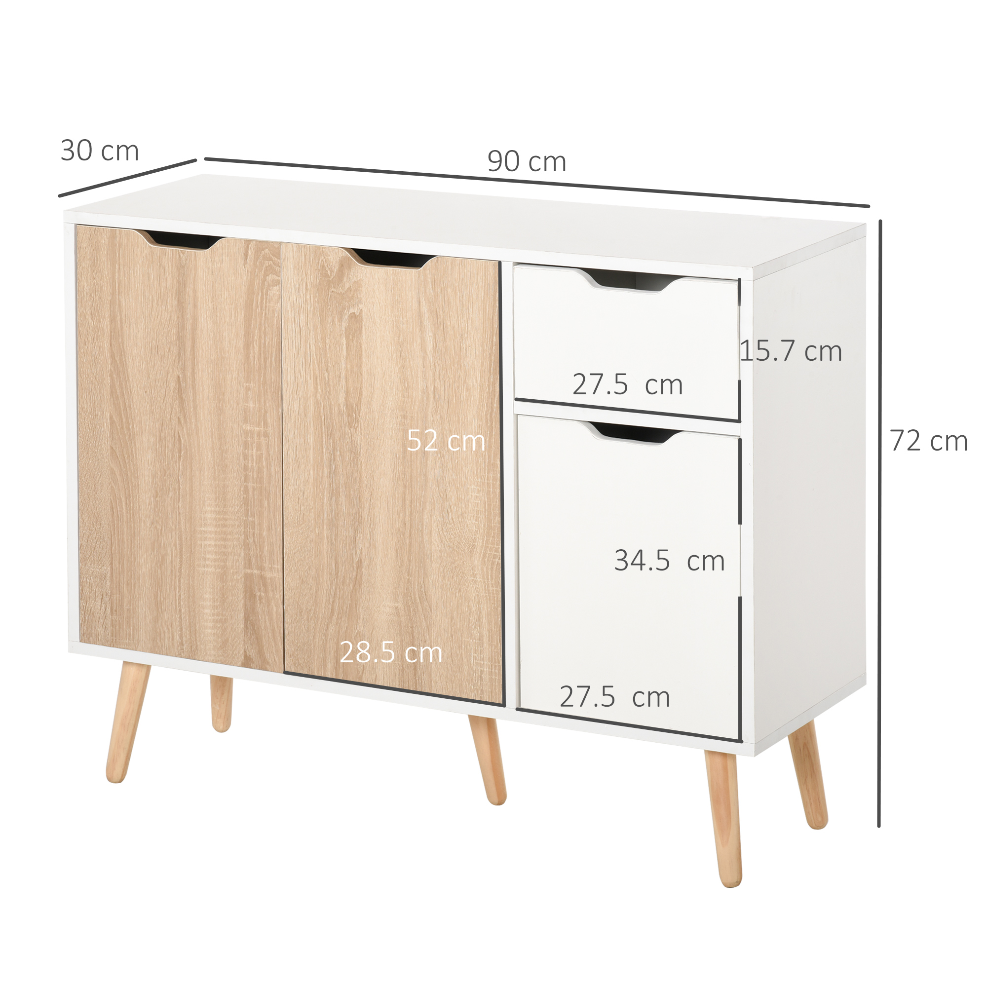 Dulapior Multifunctional  din Lemn cu Sertar si Dulapioare in Stil Nordic, 90x30x72cm [2]