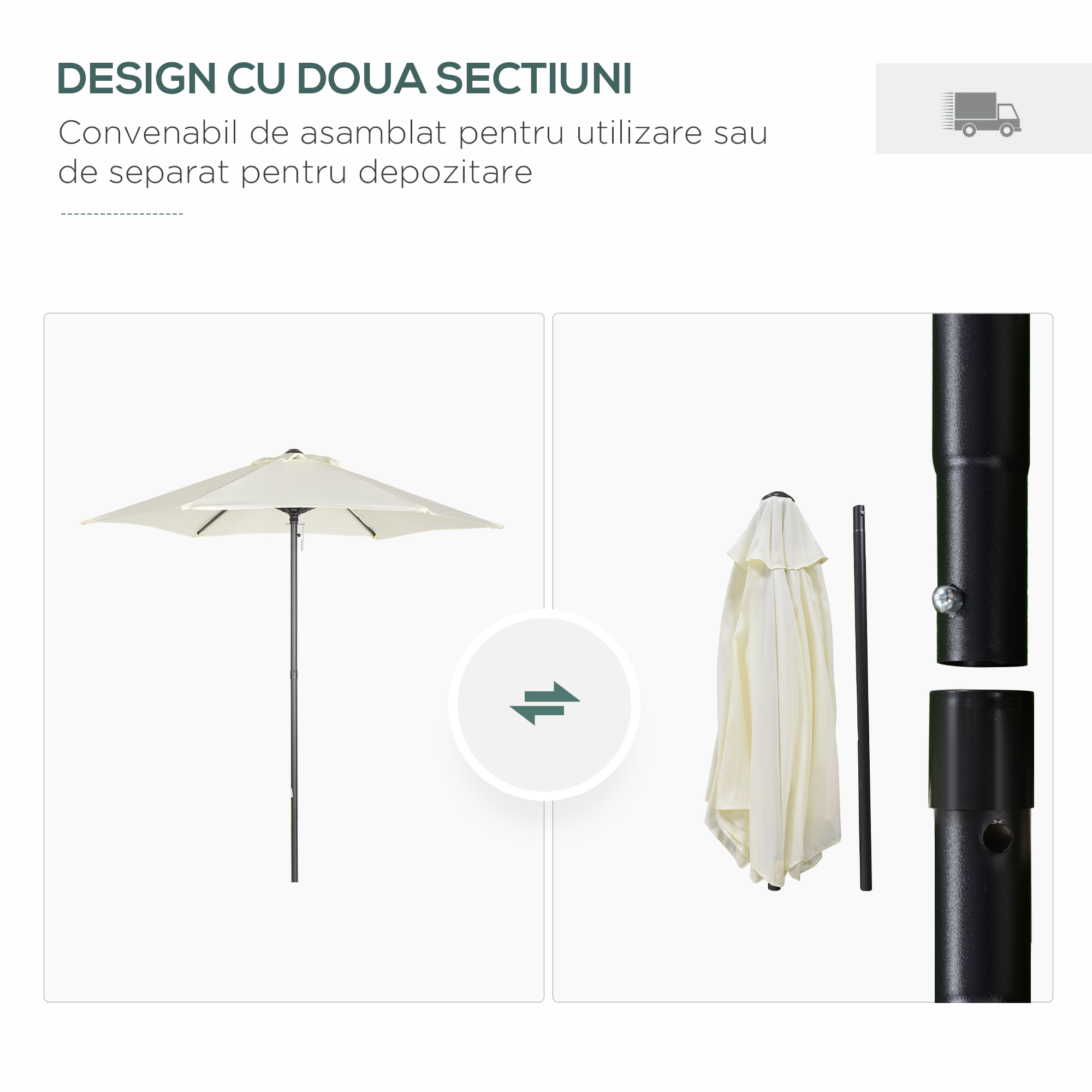  Outusnny Umbrela 2x2 m de Gradina cu Stalp Central, Umbrela pentru Exterior din Aluminiu, Bej [3]