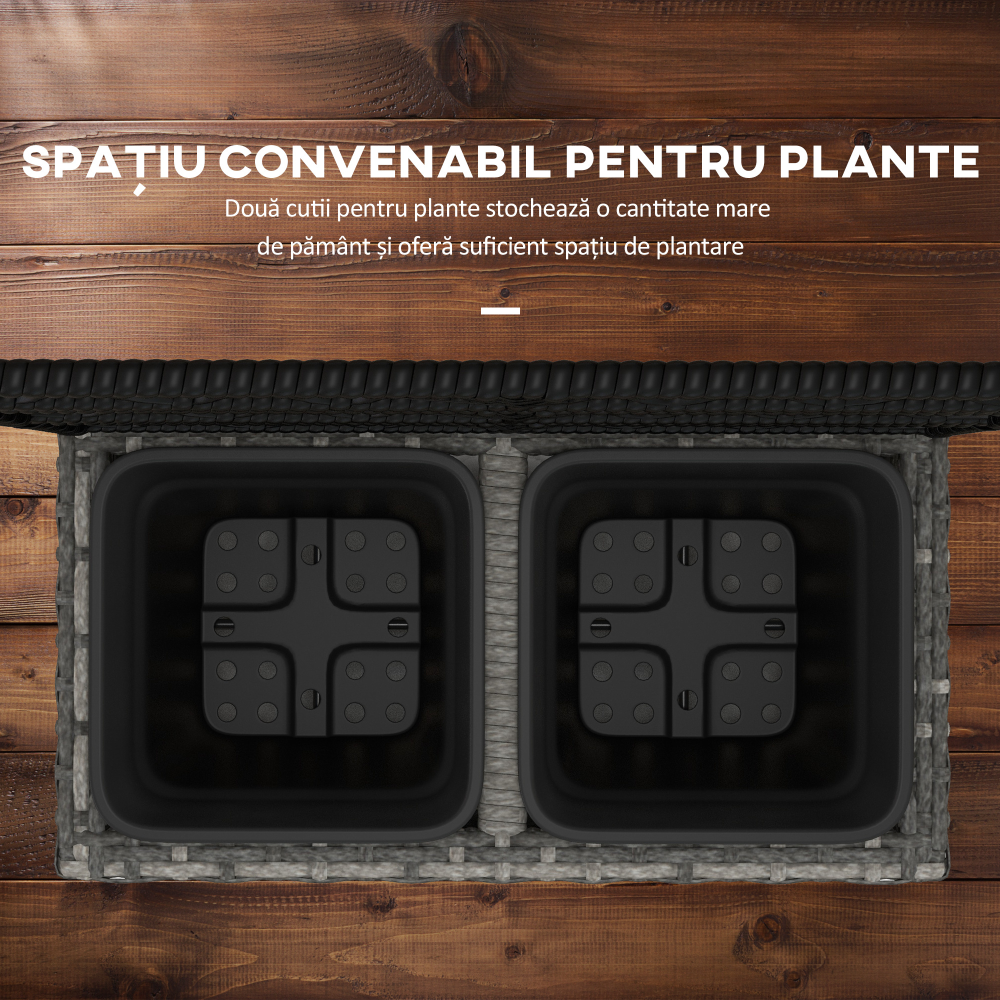  Pat De Flori De Sine Statator Cu Doua Cutii De Plante Pentru Gradina 57x30x107cm Mixt Gri [4]