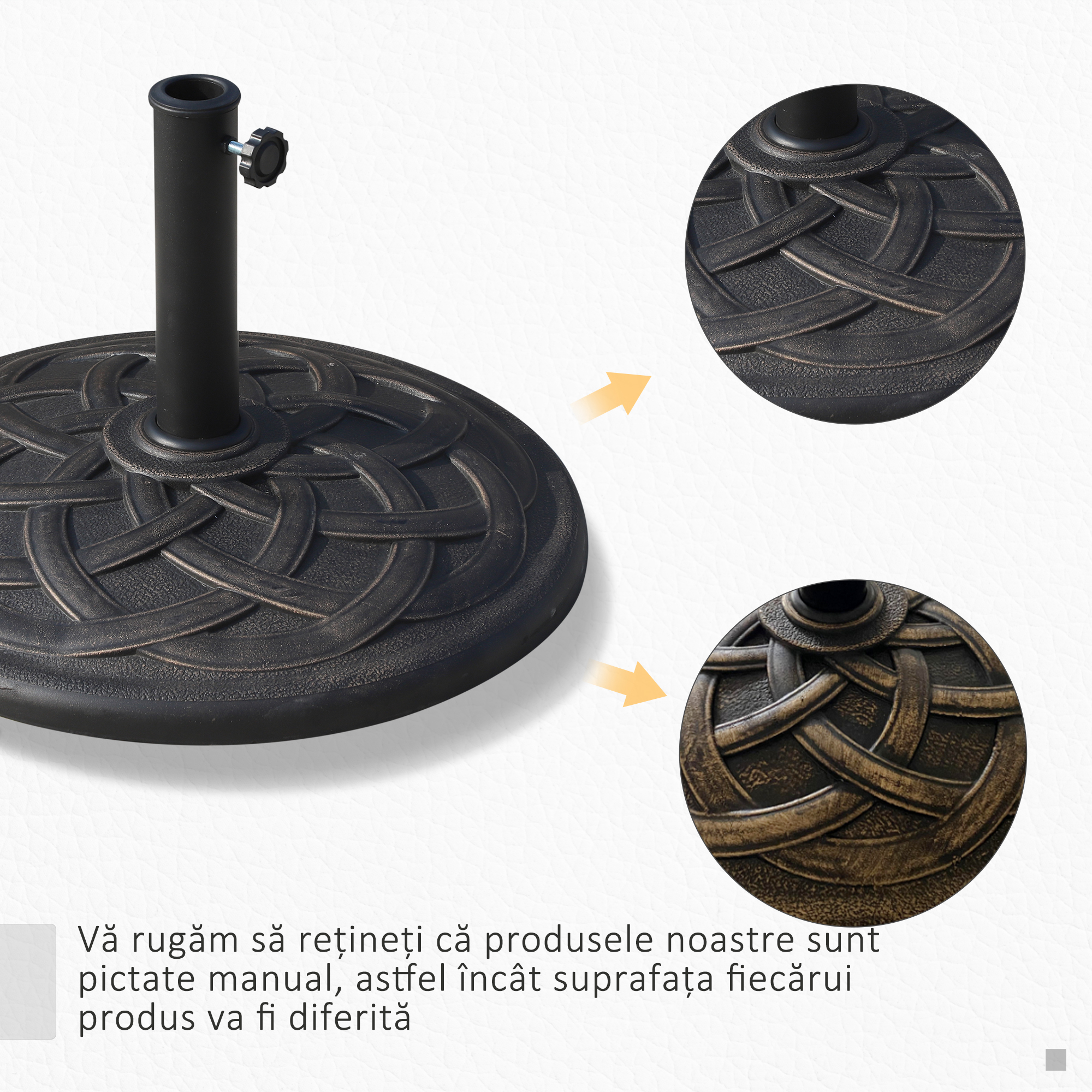  Baza pentru Umbrela din Rasina 19 kg cu Decoratiuni si Cuplaj, Rezistenta la Rugina, Φ54.5cm, Bronz [6]