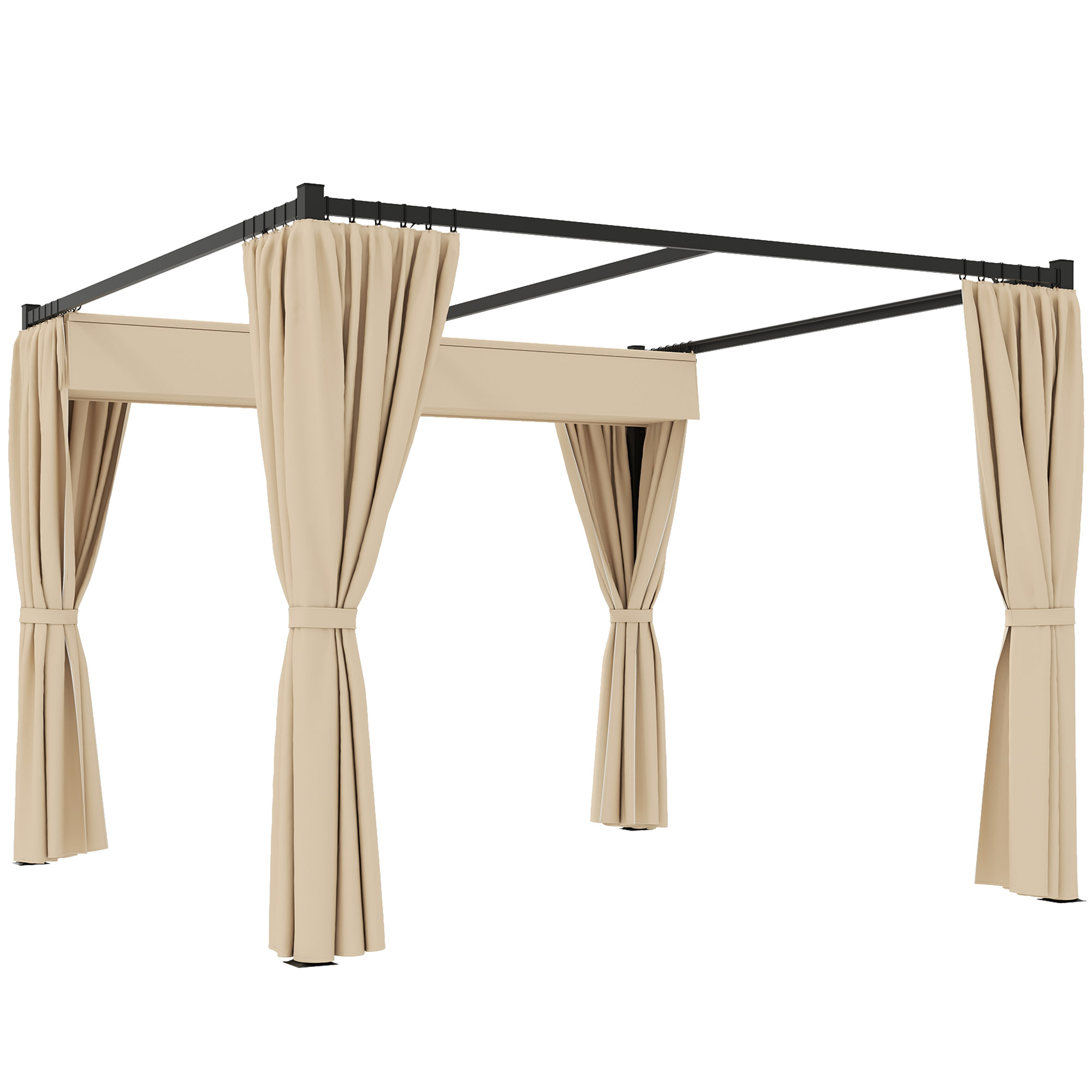 Gradina & balcon -  Pergola de Gradina cu Acoperis Retractabil si Perdele, din Metal si Poliester, 300x300x227 cm, Bej